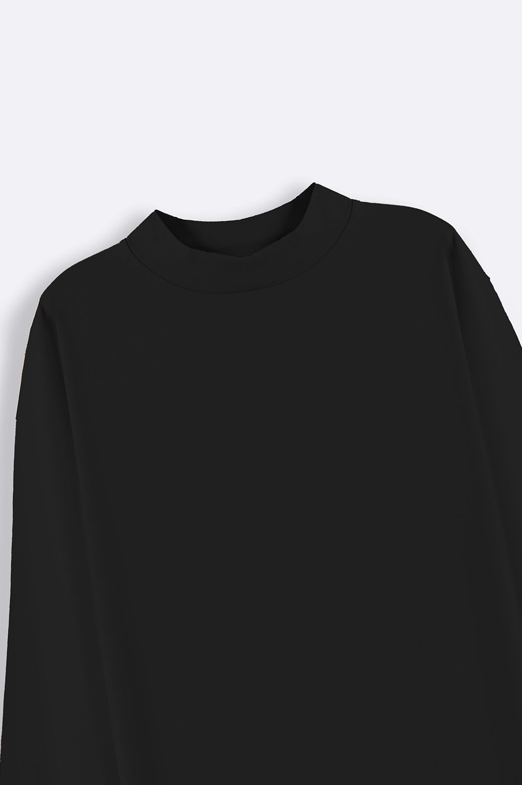 Black Regular Fit High Neck Long Sleeve Cotton Blend T-Shirt