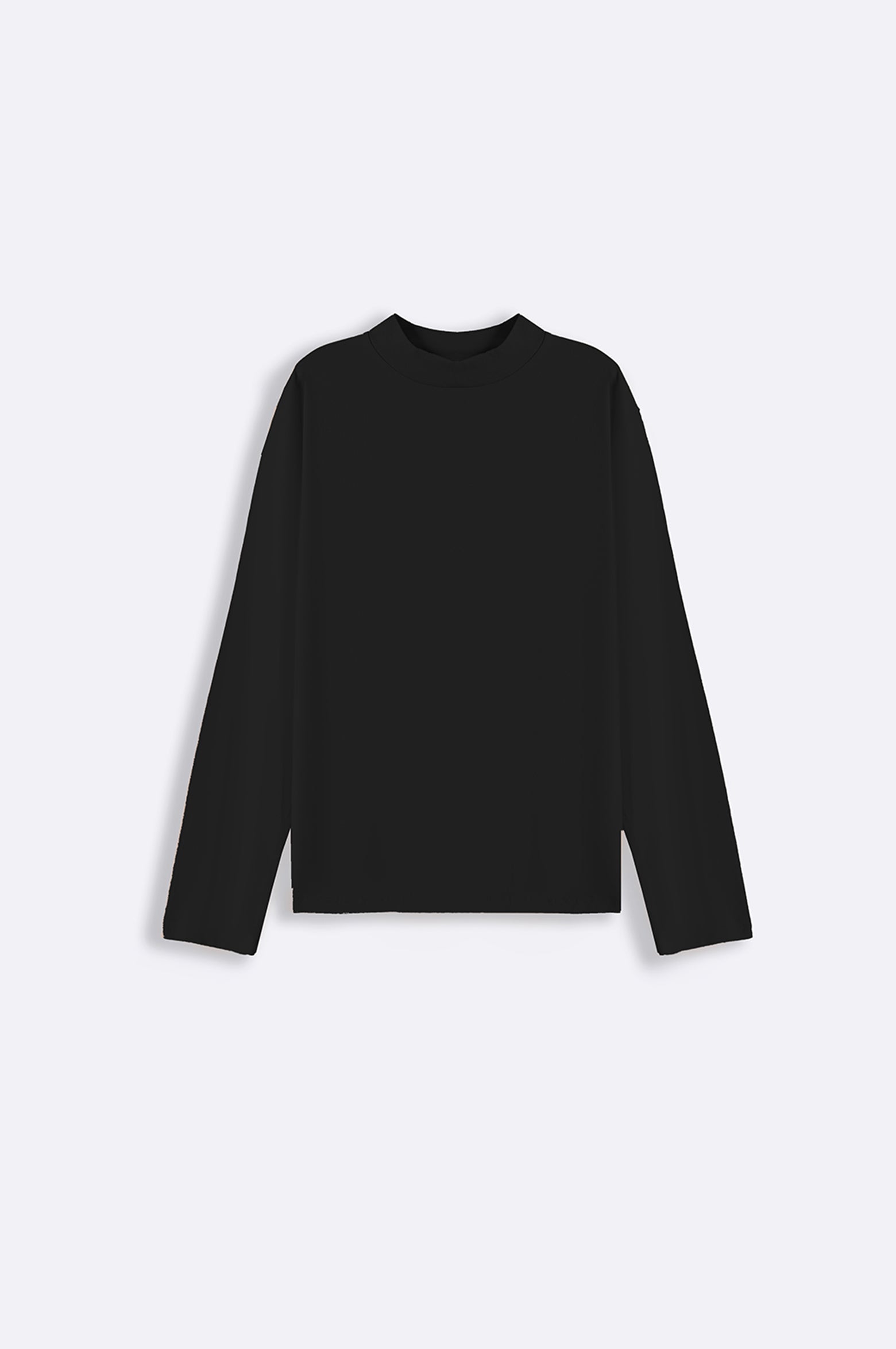 Black Regular Fit High Neck Long Sleeve Cotton Blend T-Shirt