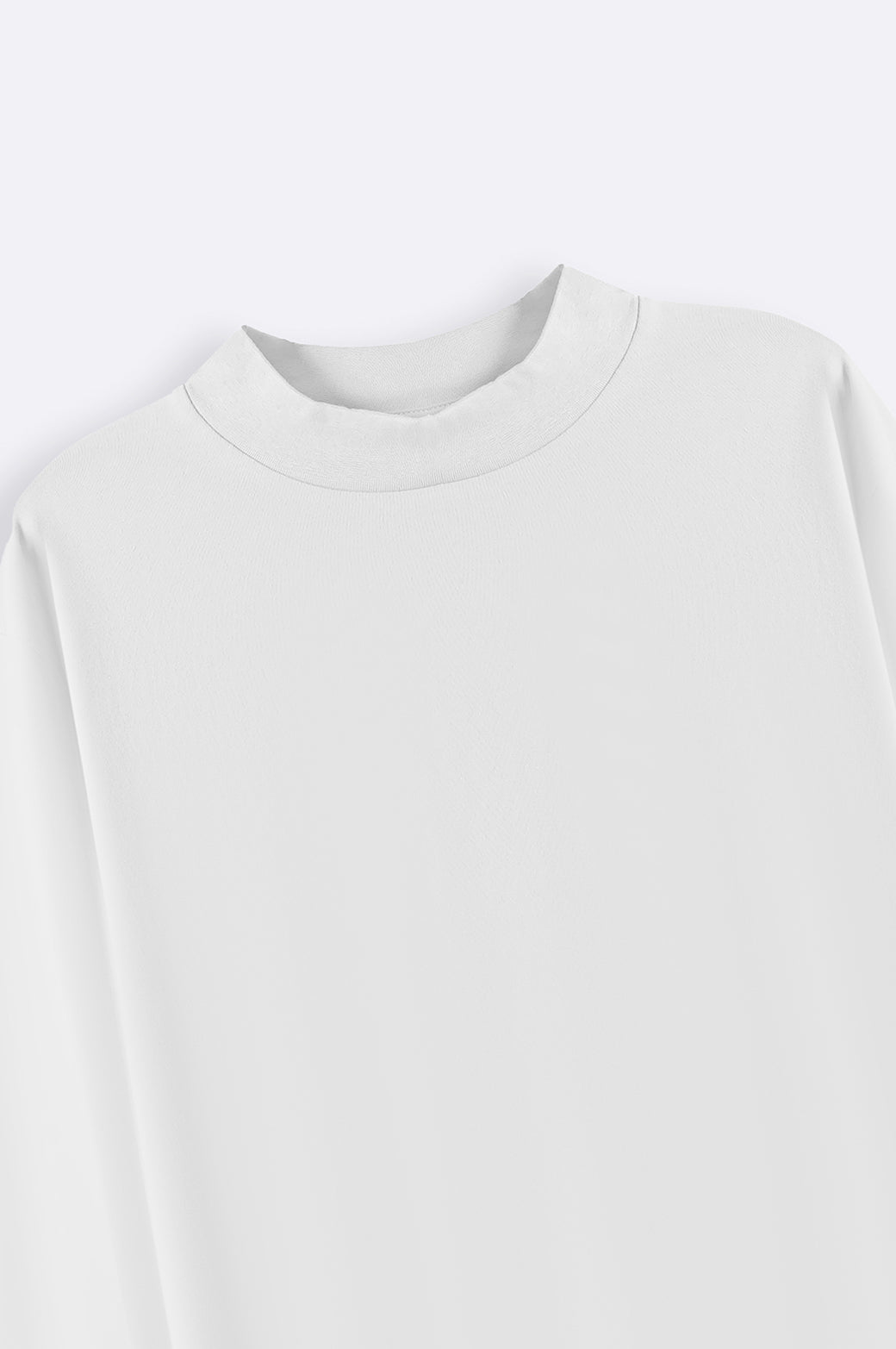 White Regular Fit High Neck Long Sleeve Cotton Blend T-Shirt