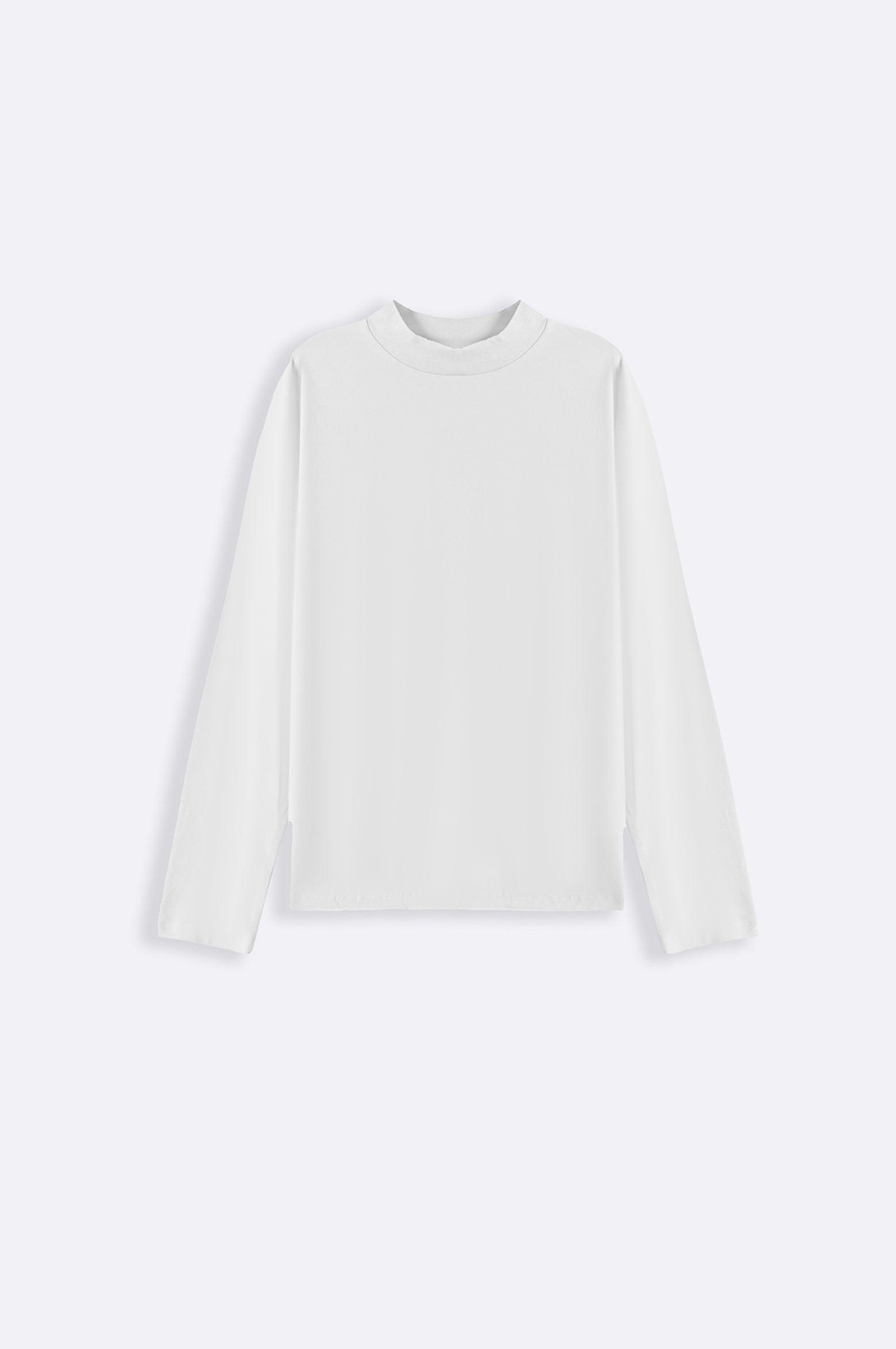White Regular Fit High Neck Long Sleeve Cotton Blend T-Shirt