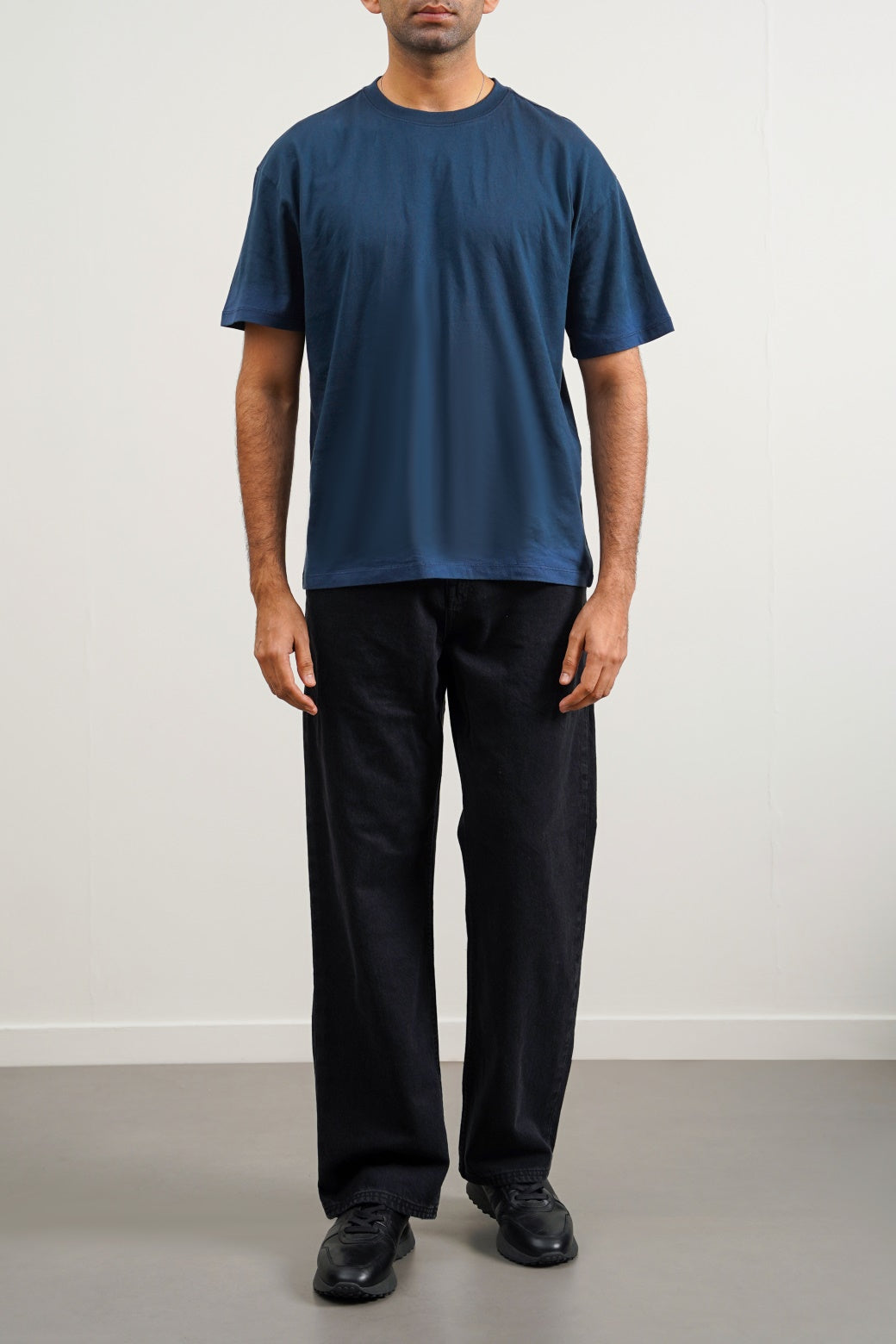 Navy Washed Effect Loose Fit Soft Cotton T-Shirt
