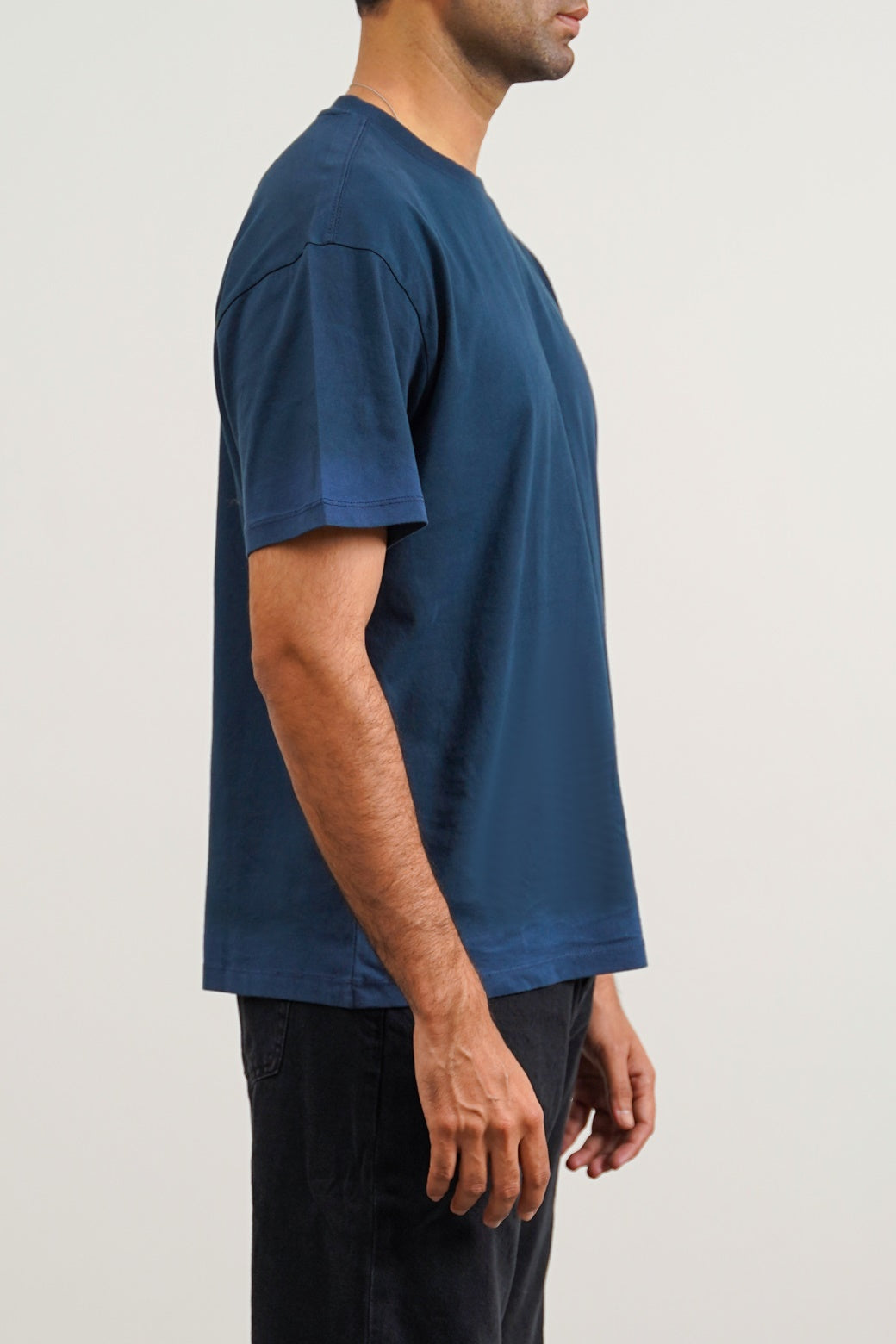 Navy Washed Effect Loose Fit Soft Cotton T-Shirt
