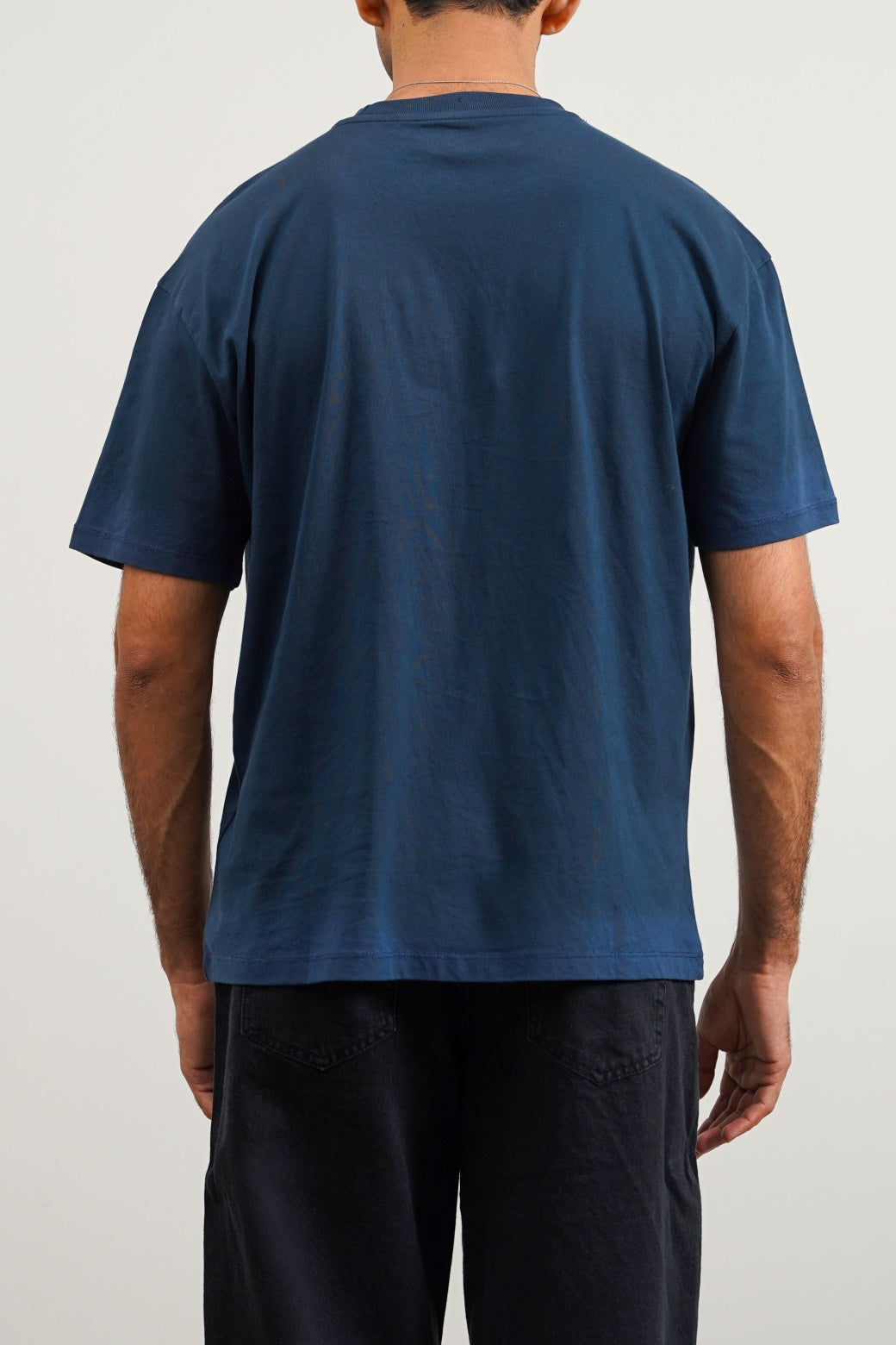Navy Washed Effect Loose Fit Soft Cotton T-Shirt