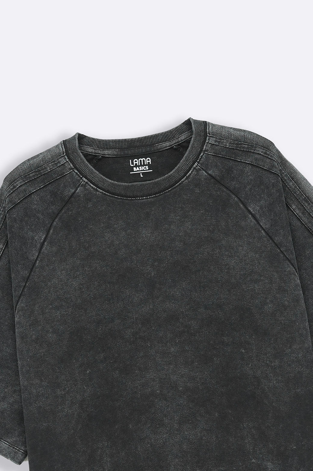 Black Acid Wash Raglan Loose Fit Soft T-Shirt