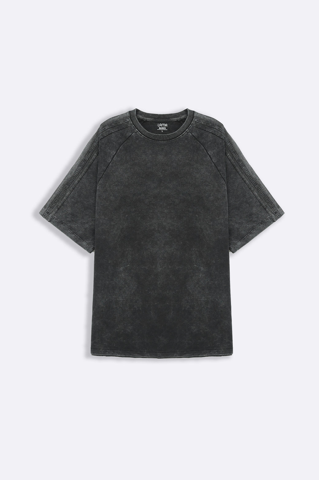 Black Acid Wash Raglan Loose Fit Soft T-Shirt