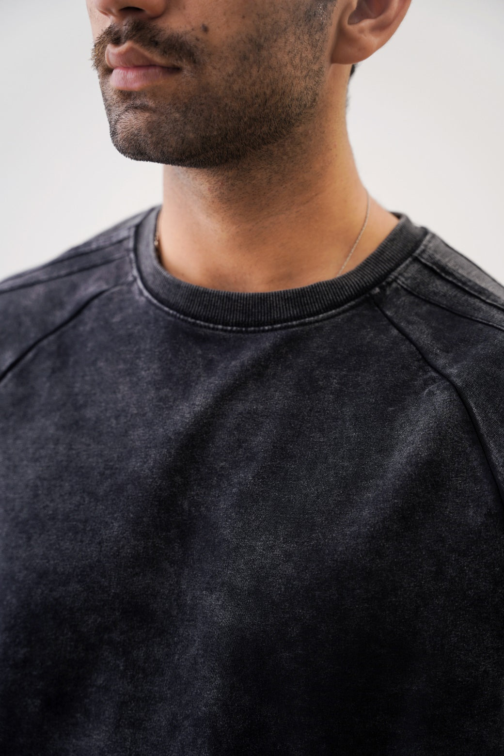 Black Acid Wash Raglan Loose Fit Soft T-Shirt