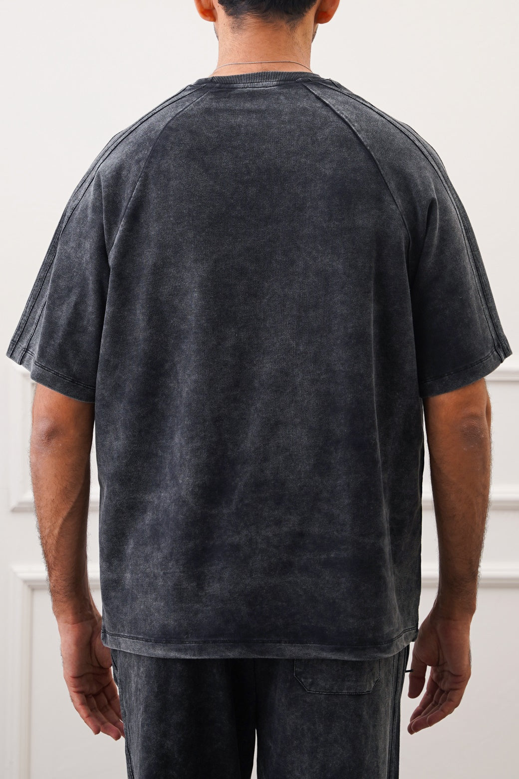 Black Acid Wash Raglan Loose Fit Soft T-Shirt