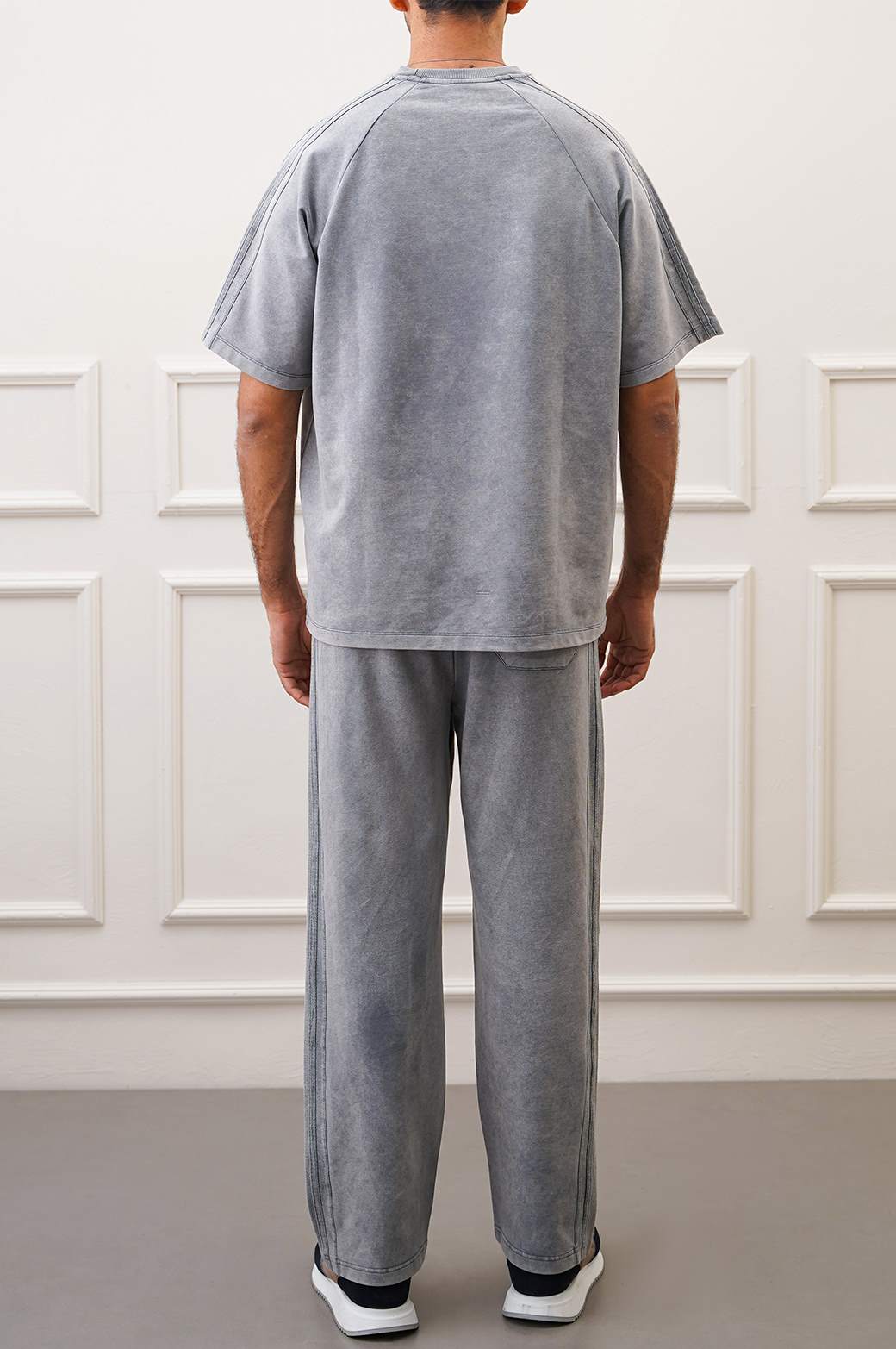 Grey Acid Wash Raglan Loose Fit Soft T-Shirt