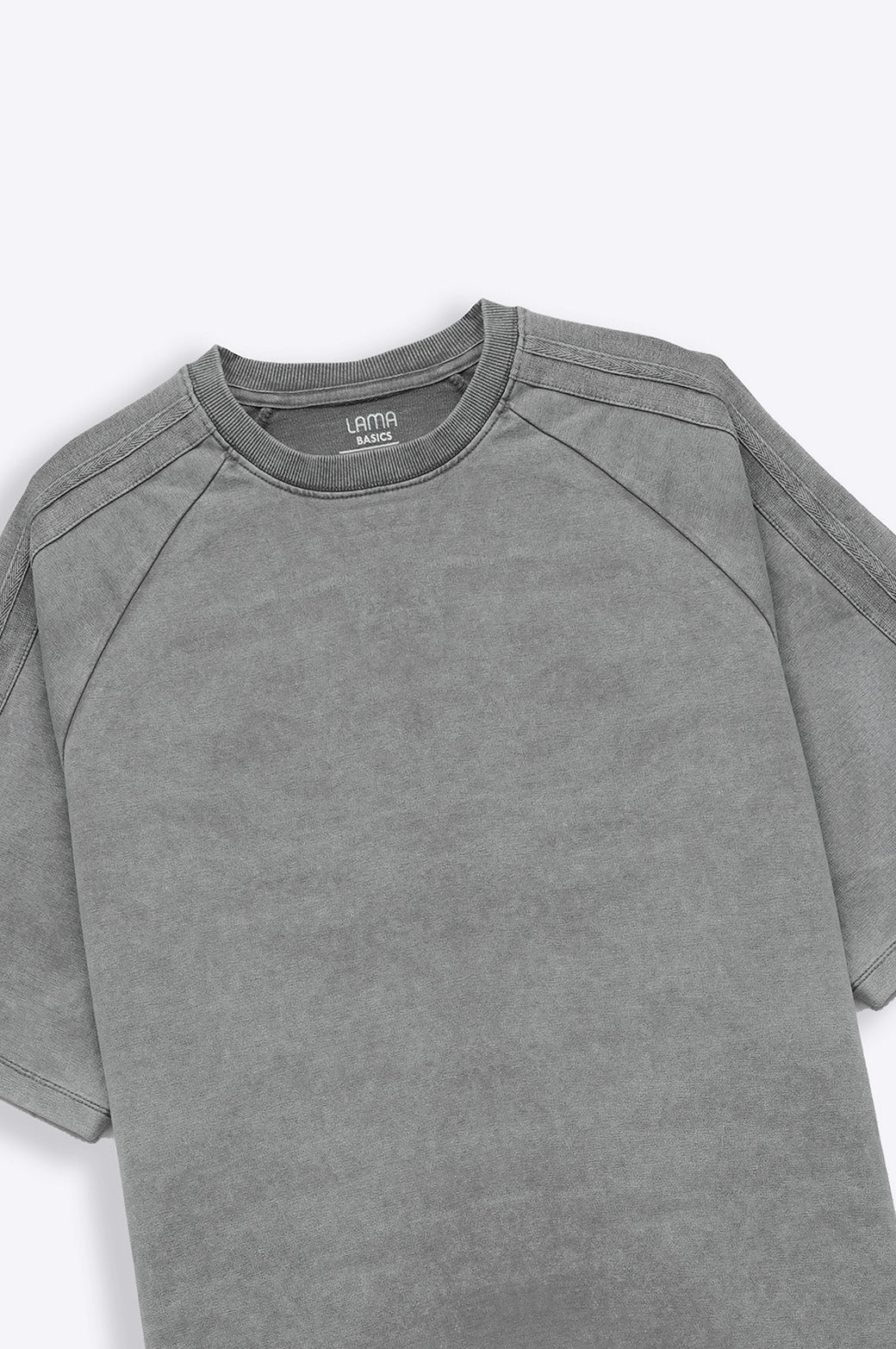 Grey Acid Wash Raglan Loose Fit Soft T-Shirt