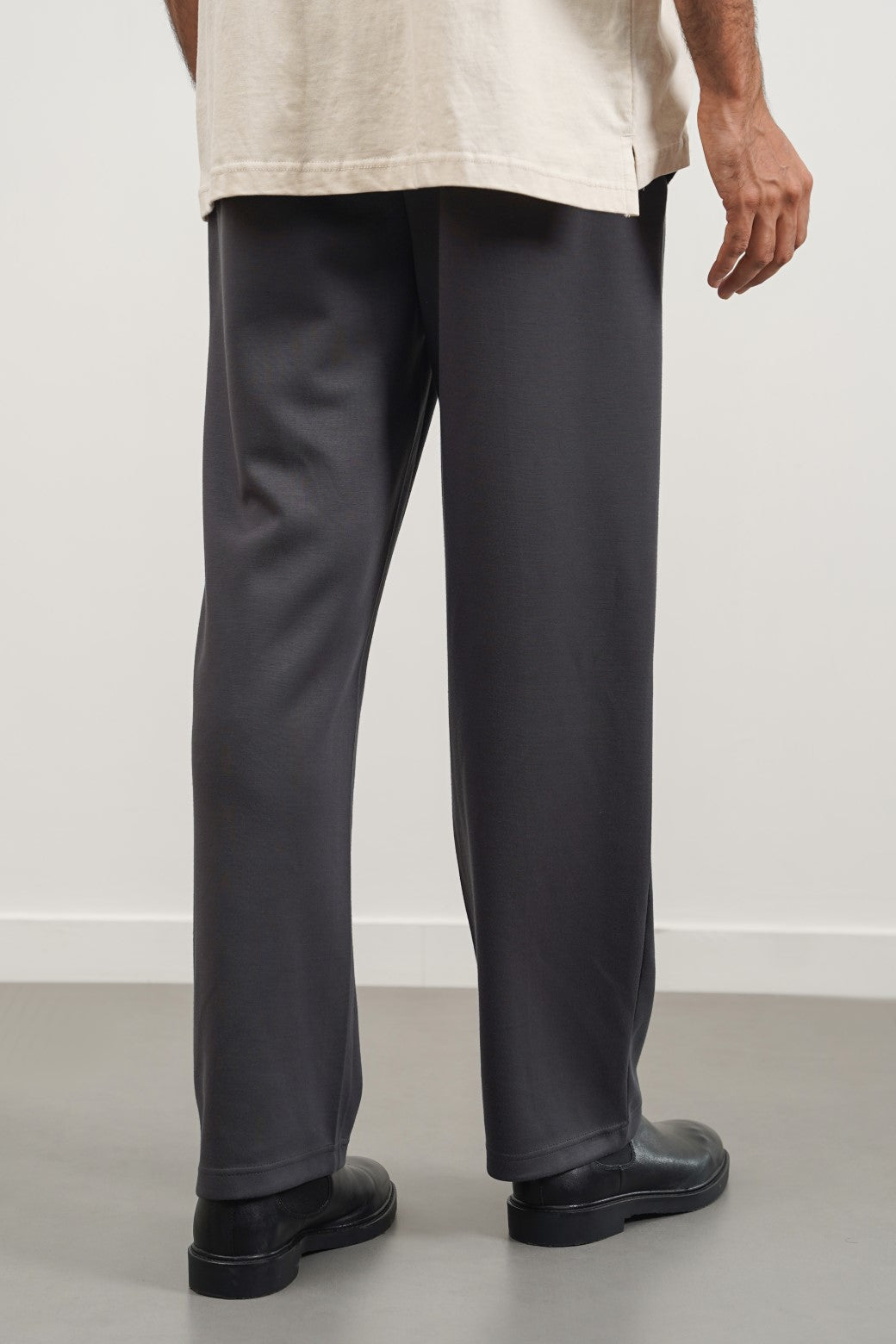 Charcoal Super Soft Relaxed Fit Knitted Pants with Front Seam Detail