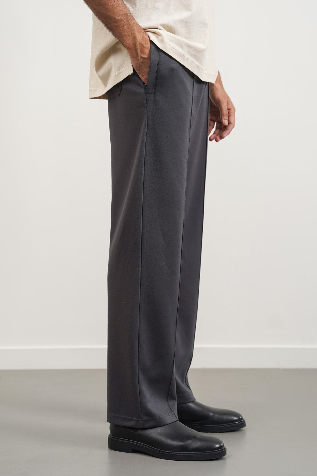 Charcoal Super Soft Relaxed Fit Knitted Pants with Front Seam Detail