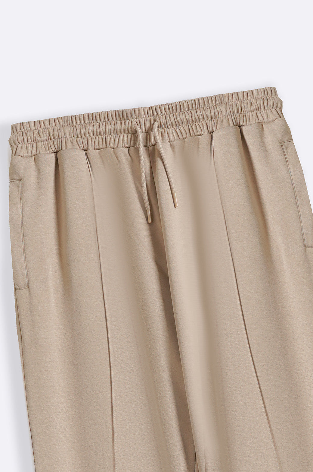 Khaki Super Soft Relaxed Fit Knitted Pants with Front Seam Detail