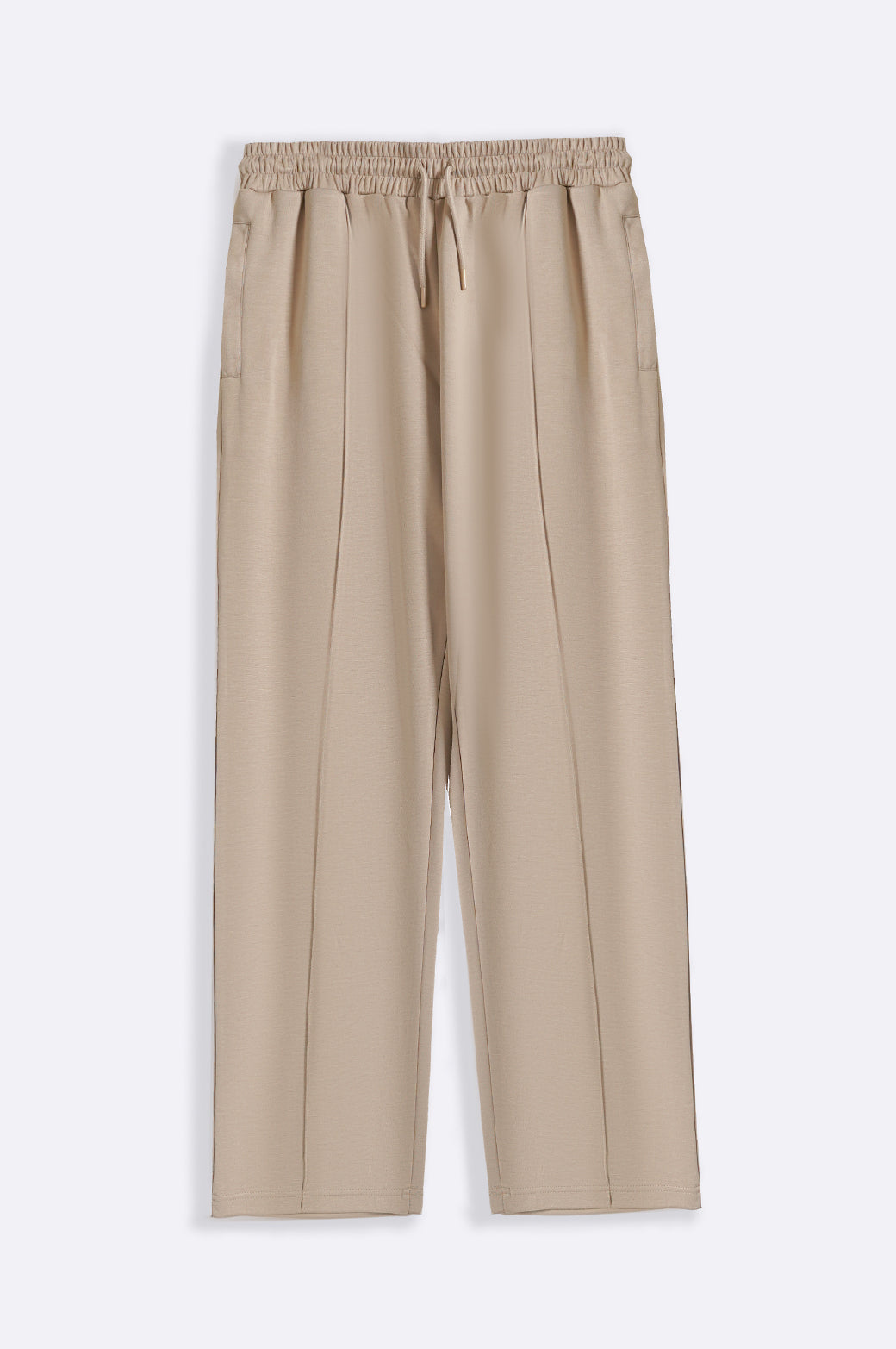 Khaki Super Soft Relaxed Fit Knitted Pants with Front Seam Detail
