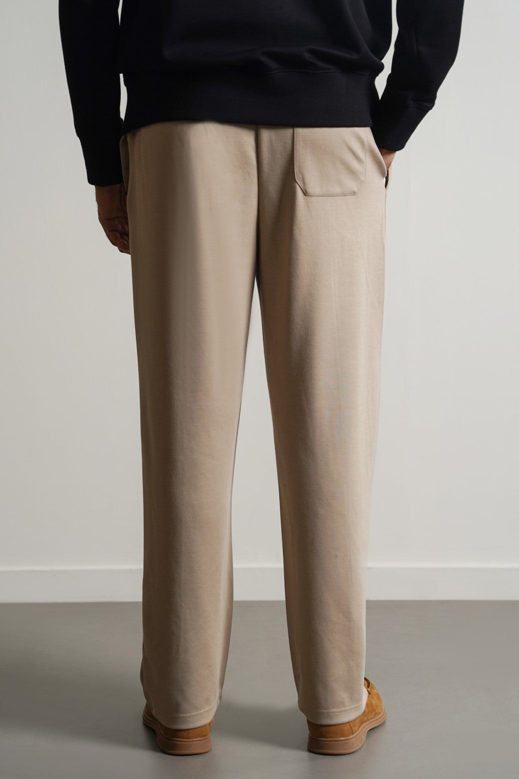 Khaki Super Soft Relaxed Fit Knitted Pants with Front Seam Detail