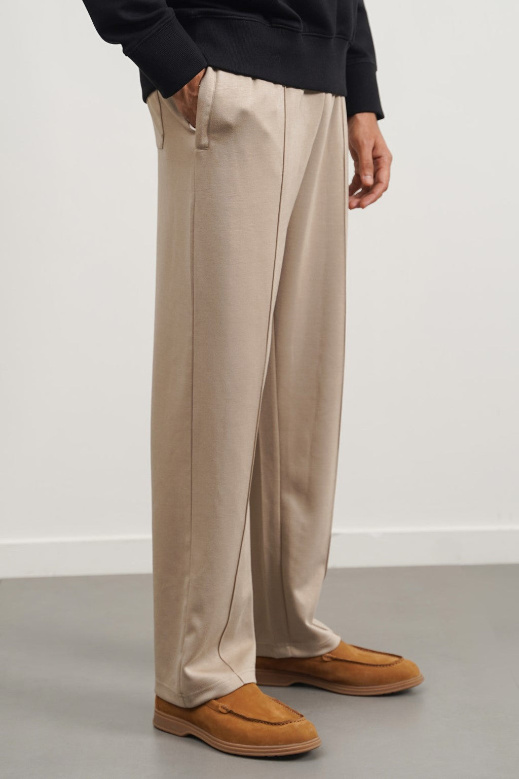 Khaki Super Soft Relaxed Fit Knitted Pants with Front Seam Detail – Cool Havn