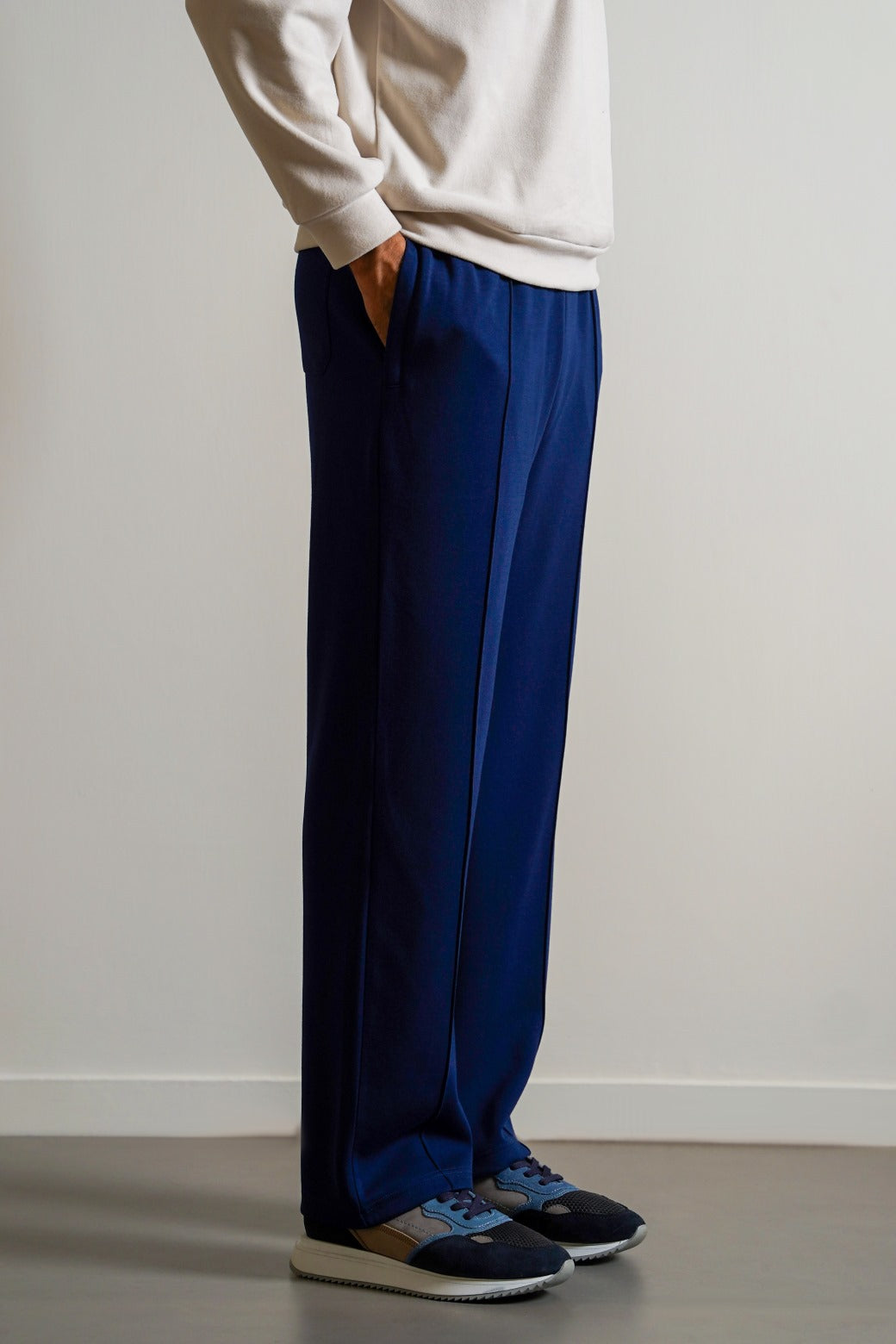 Navy Super Soft Relaxed Fit Knitted Pants with Front Seam Detail