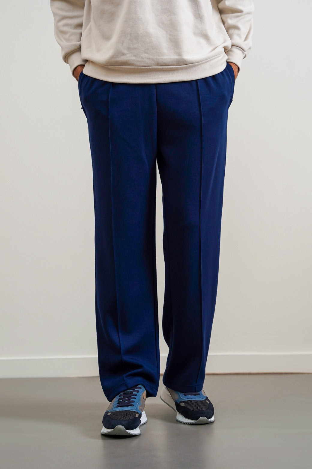Navy Super Soft Relaxed Fit Knitted Pants with Front Seam Detail