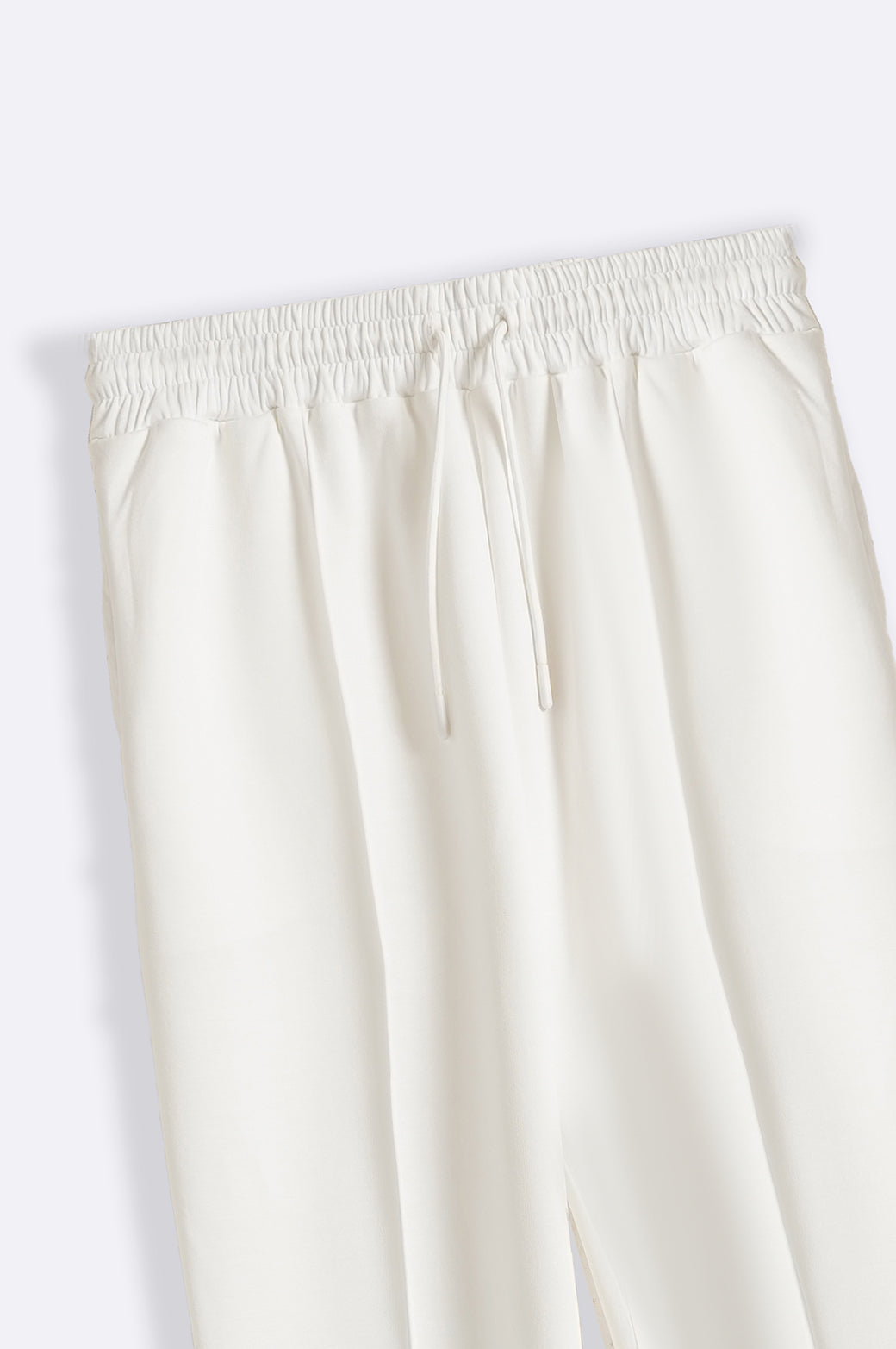 White Relaxed Fit Super Soft Knitted Pants with Front Seam Detail