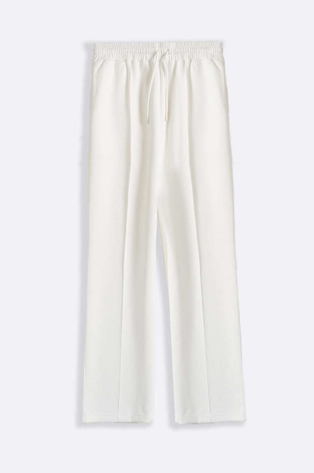 White Relaxed Fit Super Soft Knitted Pants with Front Seam Detail