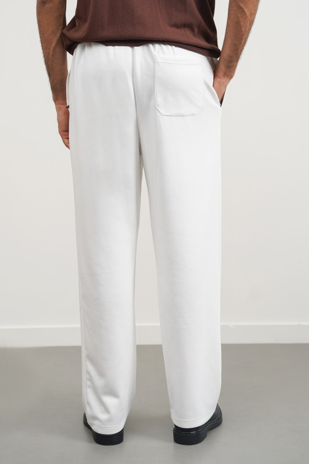 White Relaxed Fit Super Soft Knitted Pants with Front Seam Detail