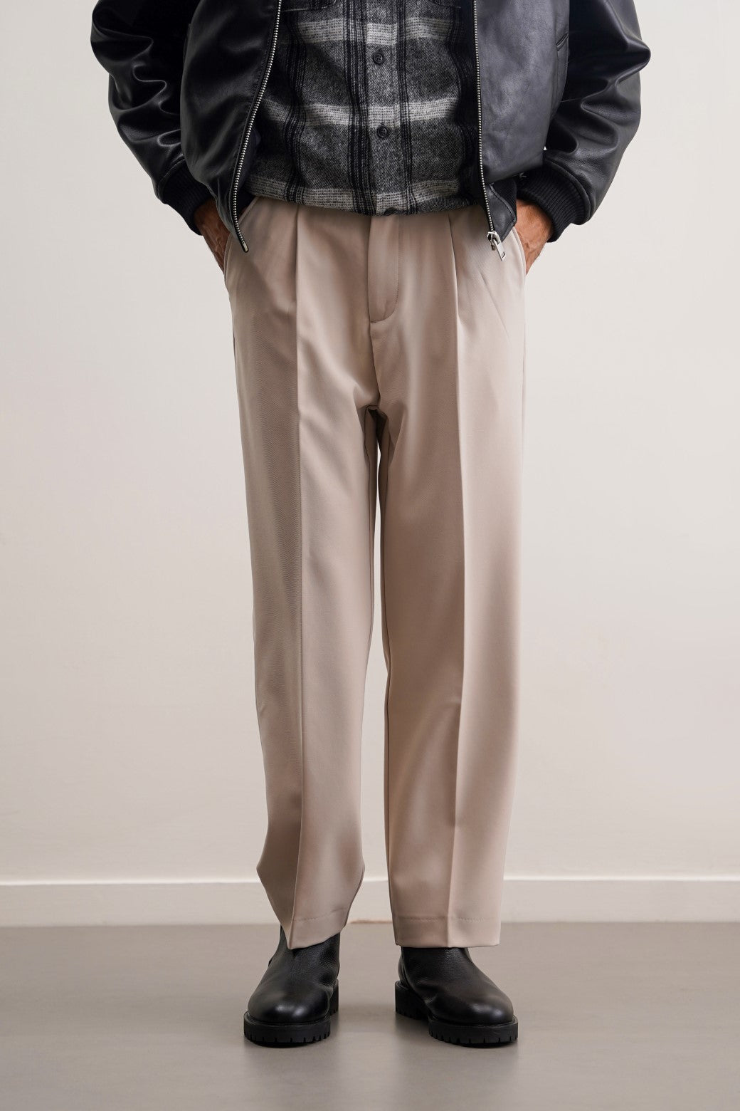 Beige Soft Terry Tailored Adjustable Pants