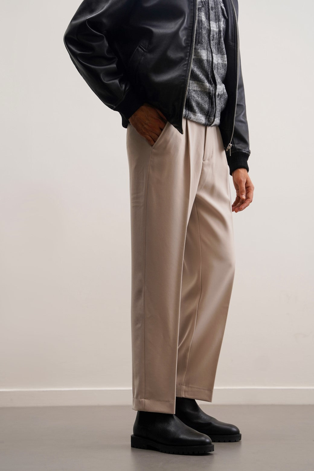 Beige Soft Terry Tailored Adjustable Pants