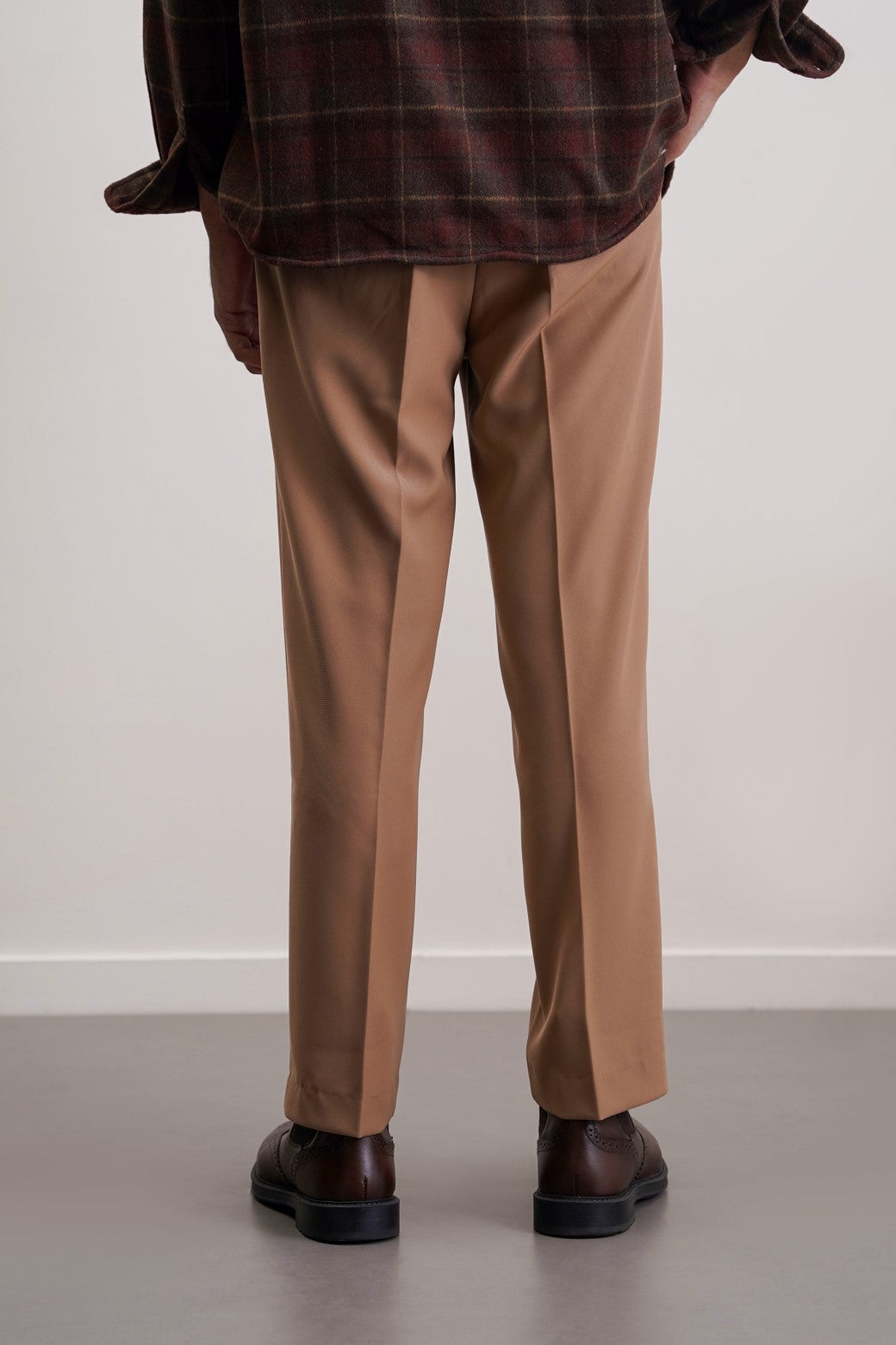 Khaki Soft Terry Tailored Adjustable Pants with Elastic Waistband and Front Pleat