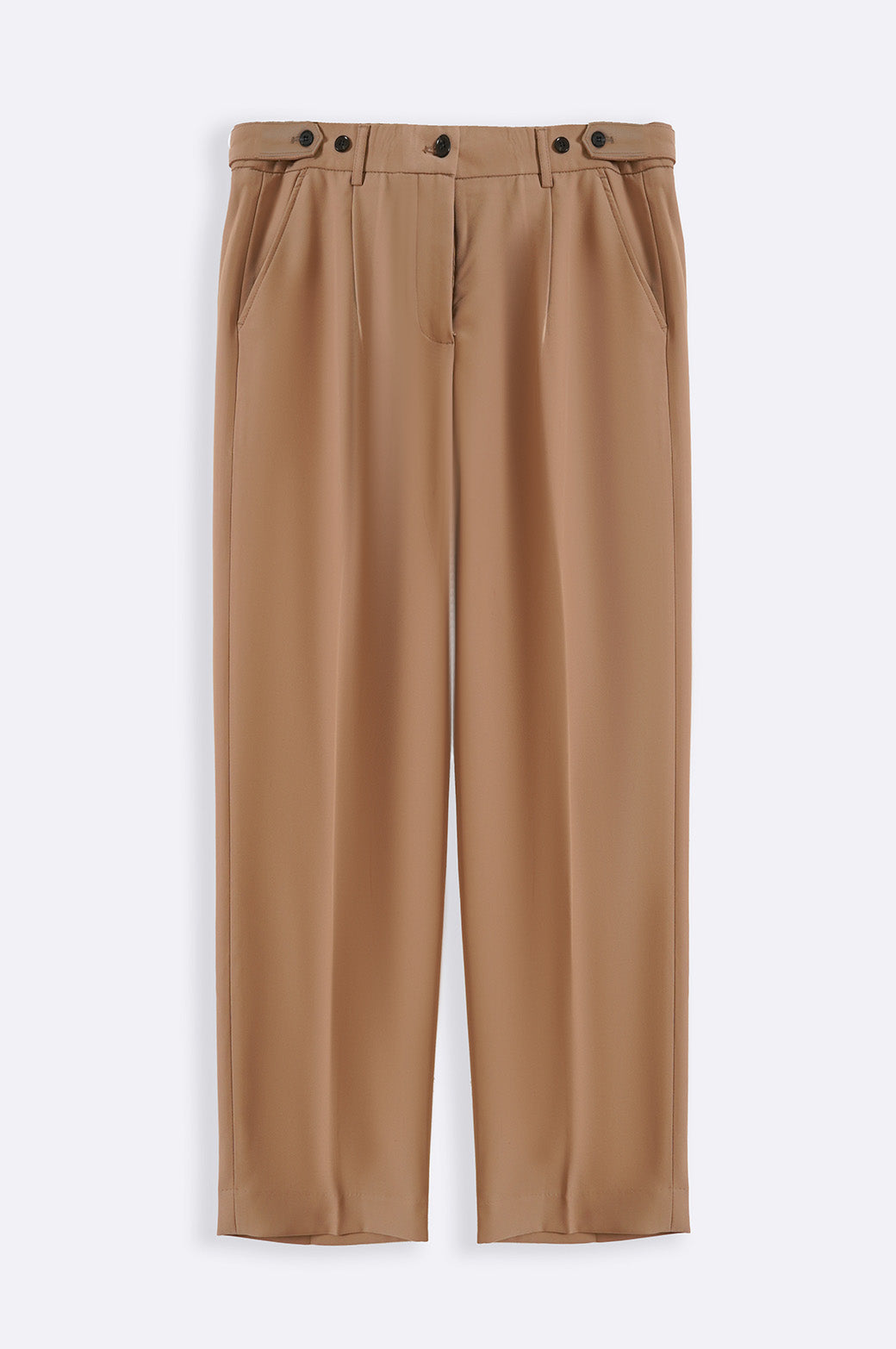 Khaki Soft Terry Tailored Adjustable Pants with Elastic Waistband and Front Pleat