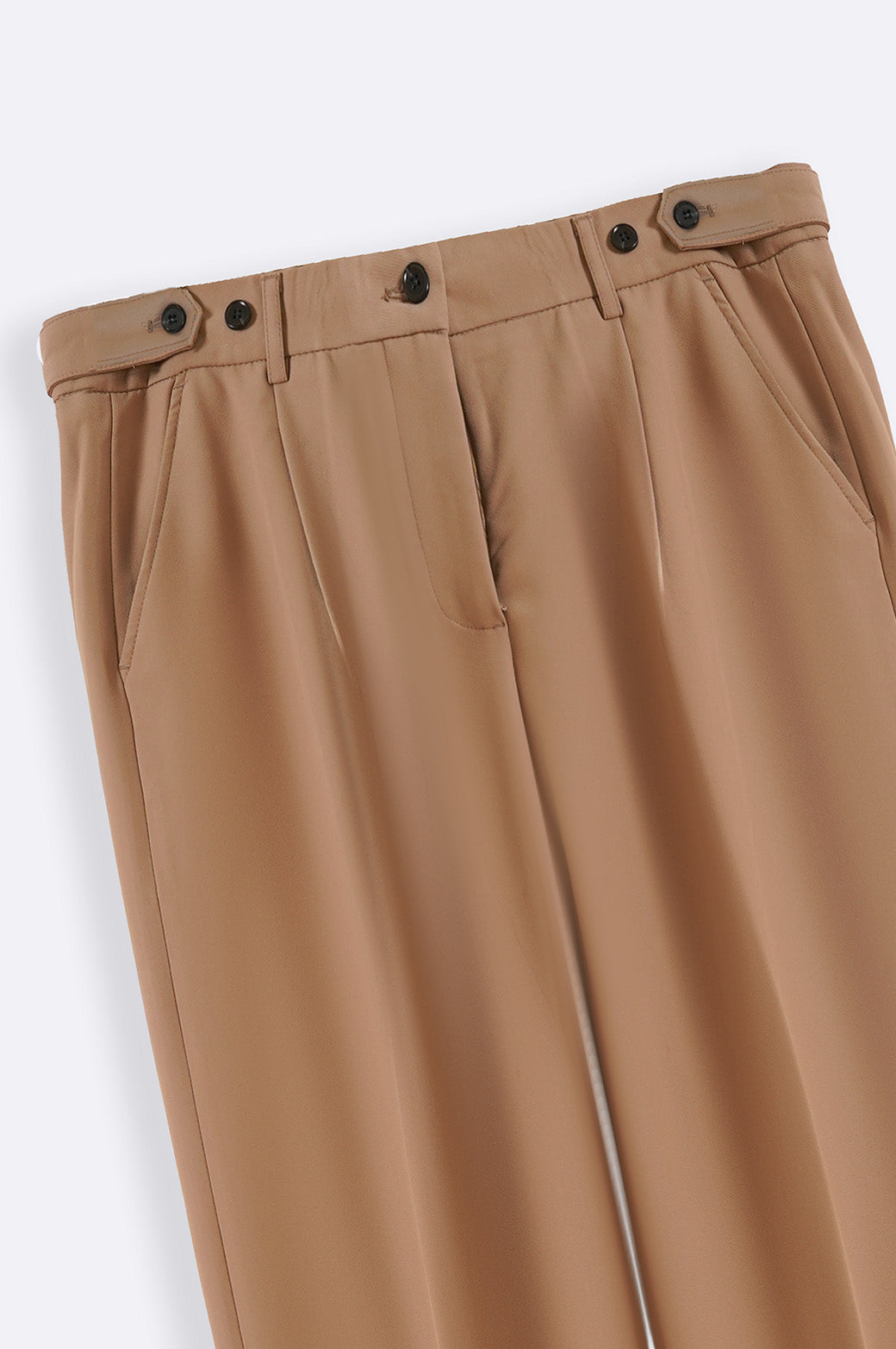 Khaki Soft Terry Tailored Adjustable Pants with Elastic Waistband and Front Pleat
