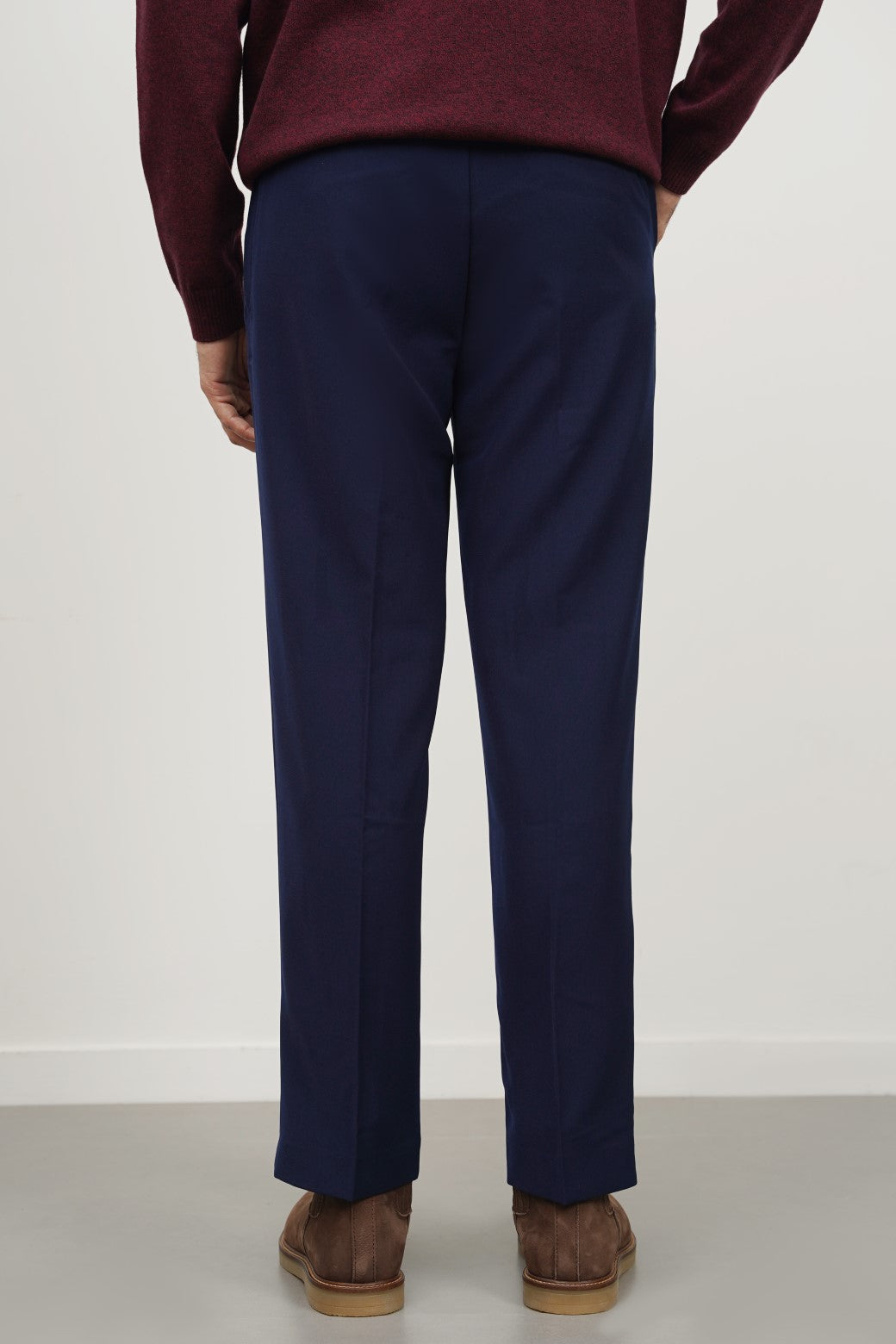 Navy Soft Terry Tailored Adjustable Pants with Elasticated Waistband and Front Pleat