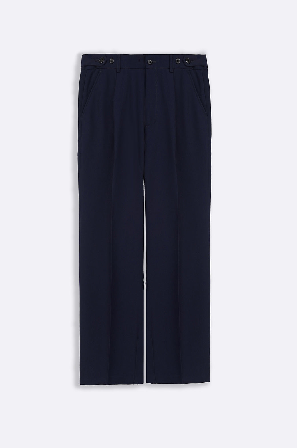 Navy Soft Terry Tailored Adjustable Pants with Elasticated Waistband and Front Pleat