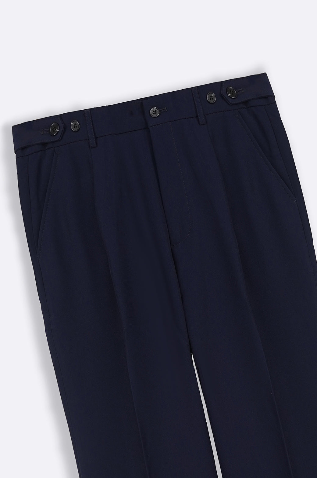 Navy Soft Terry Tailored Adjustable Pants with Elasticated Waistband and Front Pleat