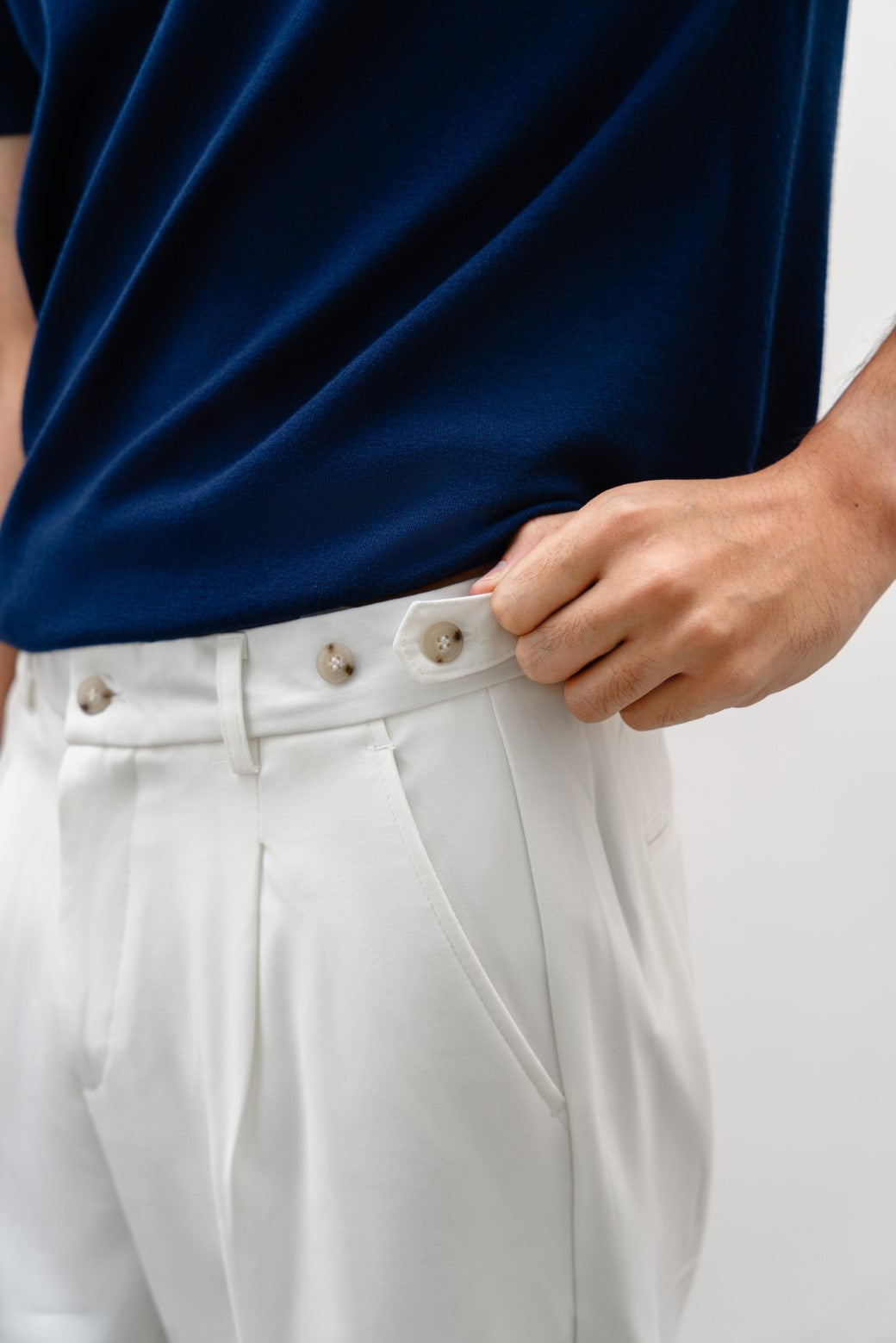 White Soft Tailored Adjustable Pants with Elasticated Waistband