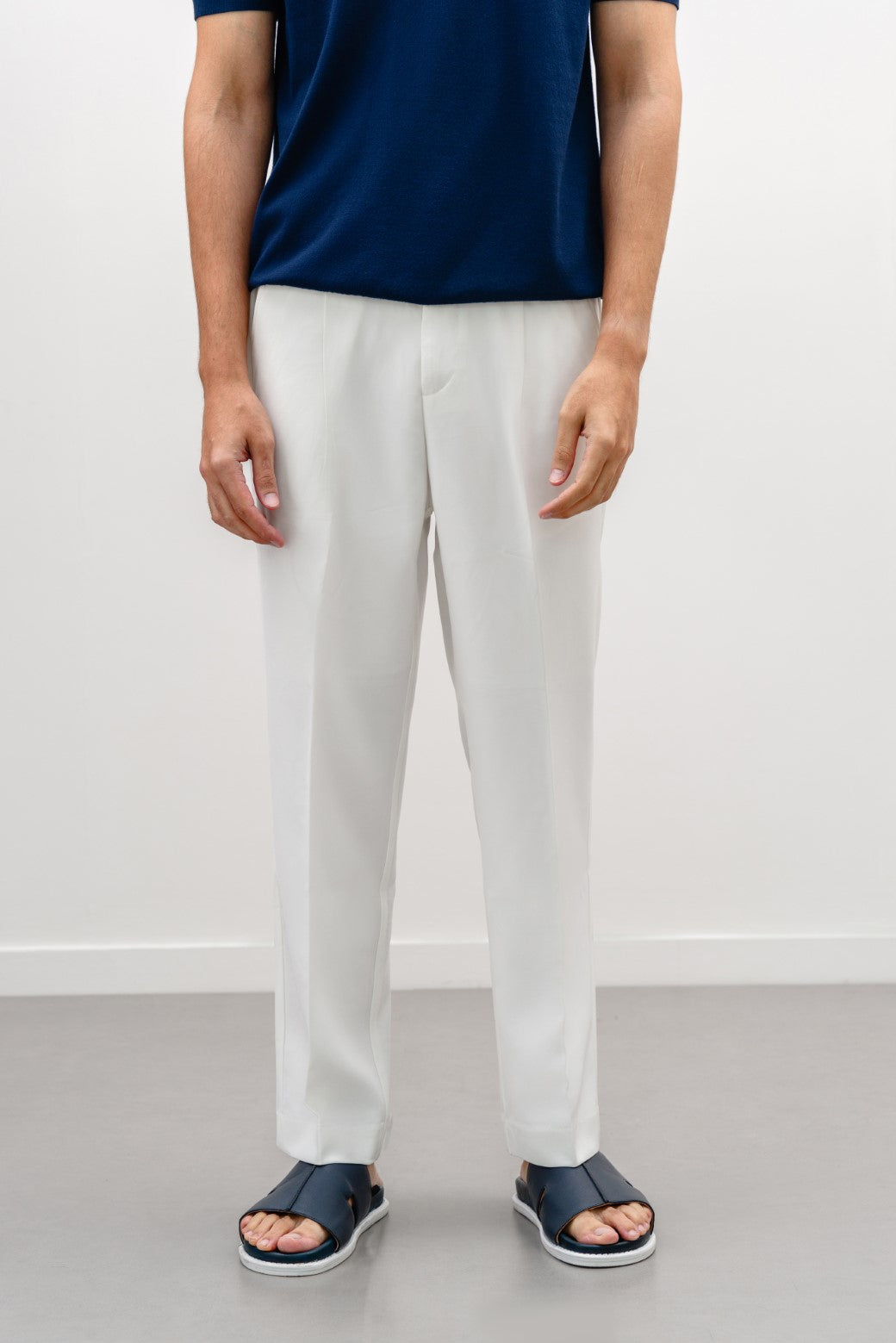 White Soft Tailored Adjustable Pants with Elasticated Waistband