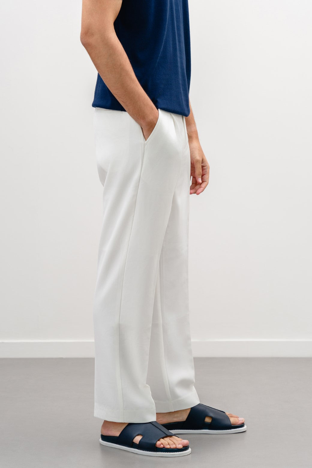 White Soft Tailored Adjustable Pants with Elasticated Waistband