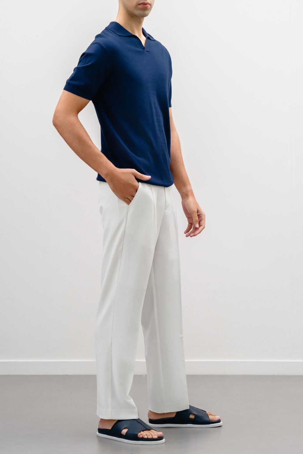White Soft Tailored Adjustable Pants with Elasticated Waistband
