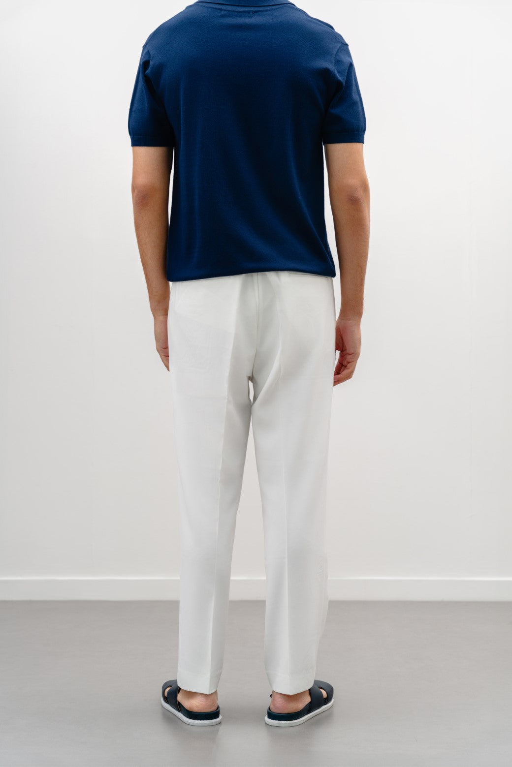 White Soft Tailored Adjustable Pants with Elasticated Waistband