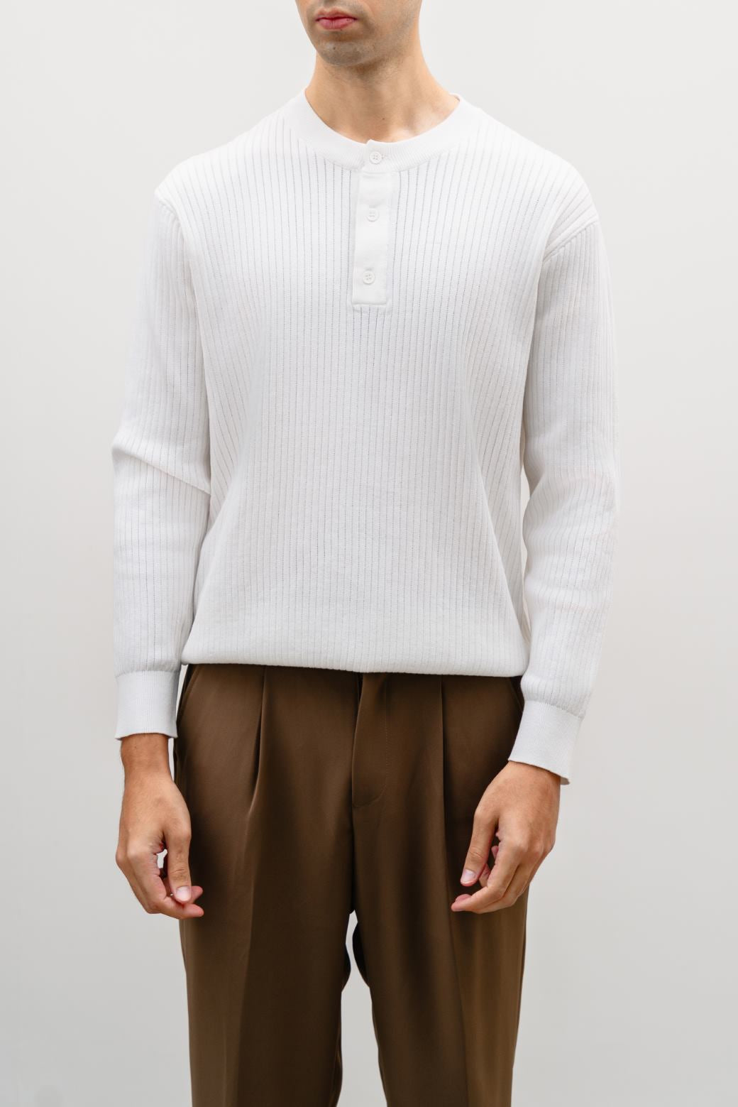 White Textured Henley Jumper - Regular to Relaxed Fit, Super Soft – Cool Havn