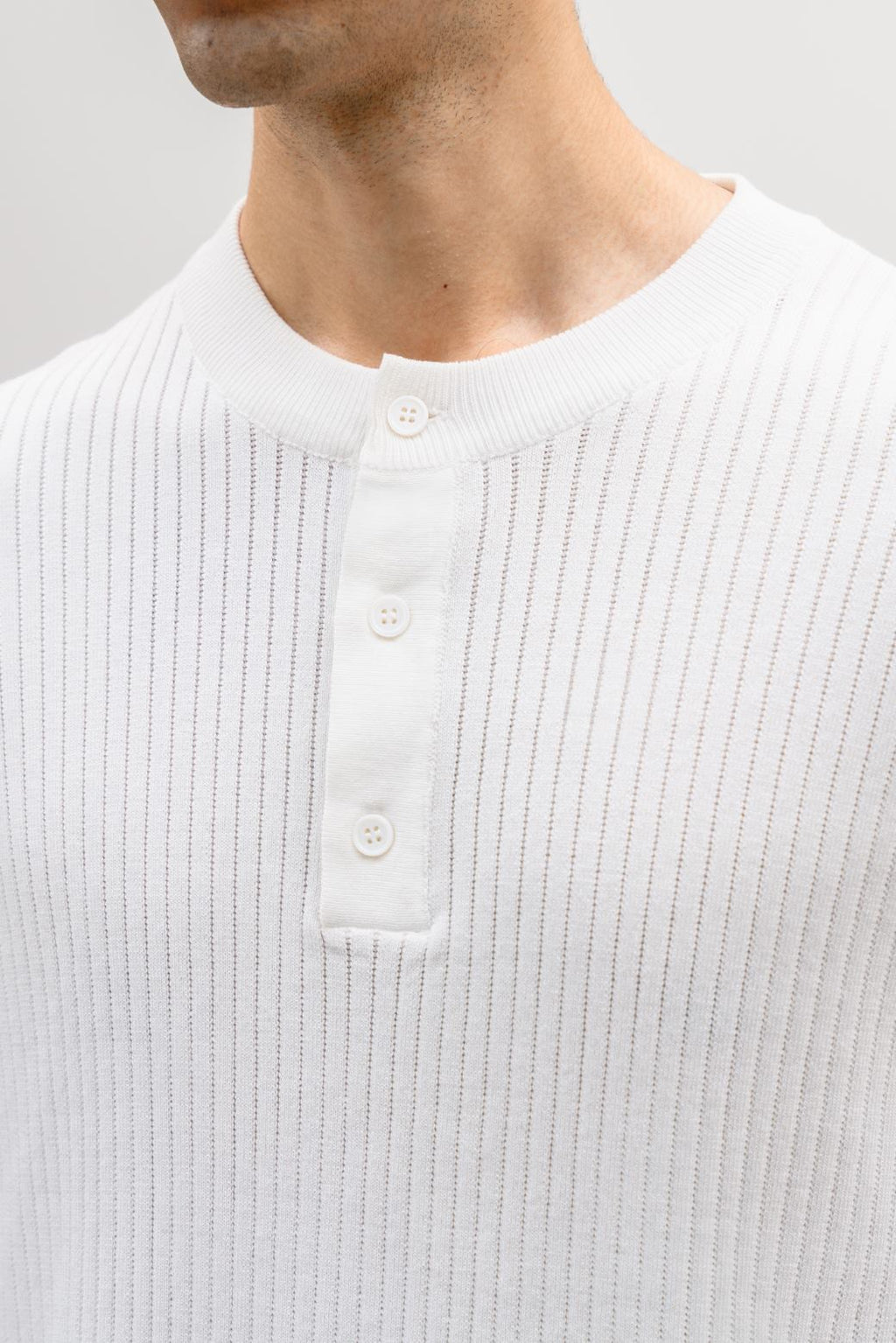 White Textured Henley Jumper - Regular to Relaxed Fit, Super Soft – Cool Havn