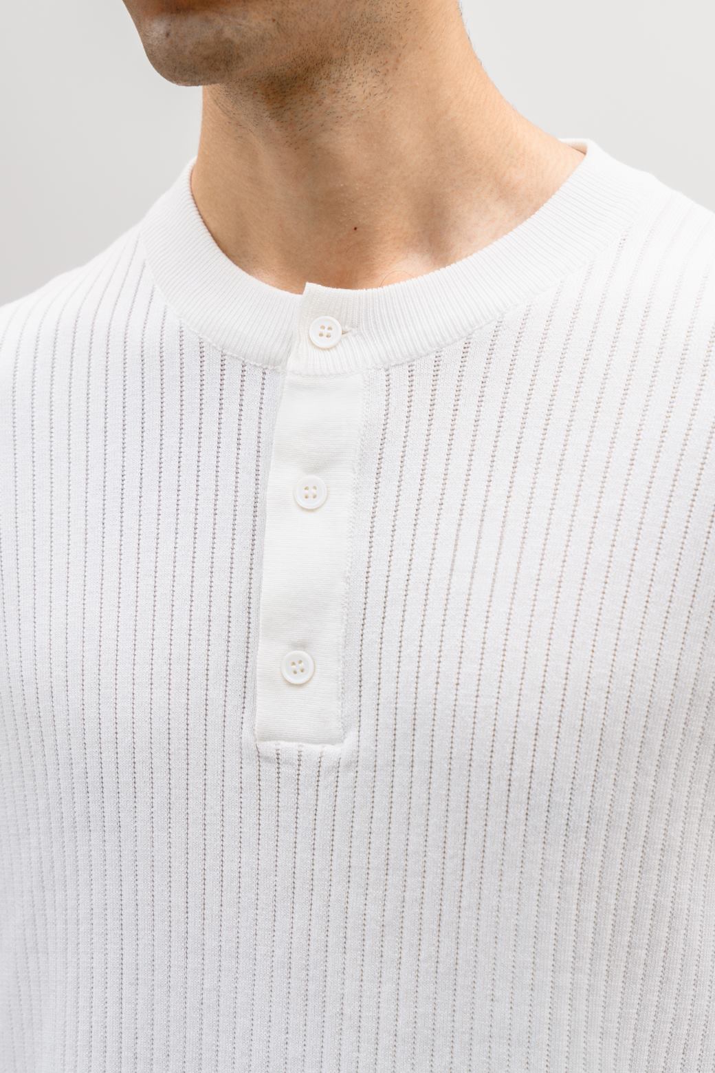 White Textured Henley Jumper - Regular to Relaxed Fit, Super Soft – Cool Havn