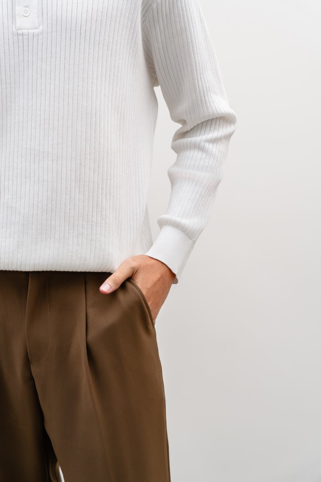 White Textured Henley Jumper - Regular to Relaxed Fit, Super Soft – Cool Havn