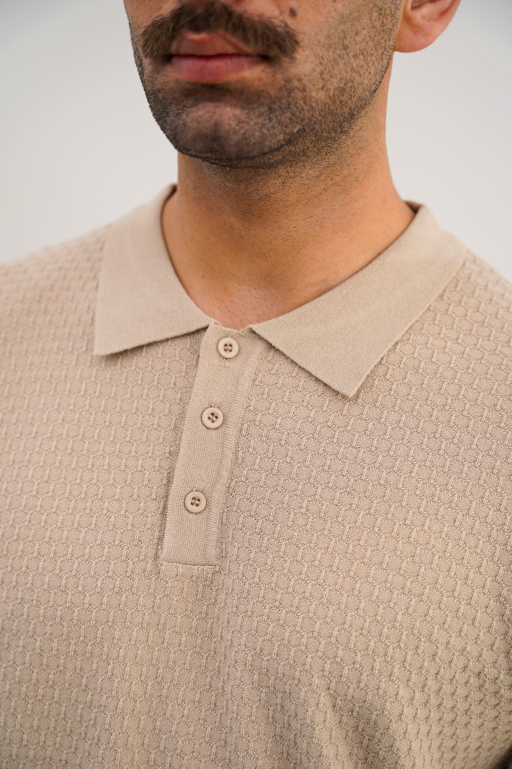 Beige Soft Textured Regular Fit Polo Shirt