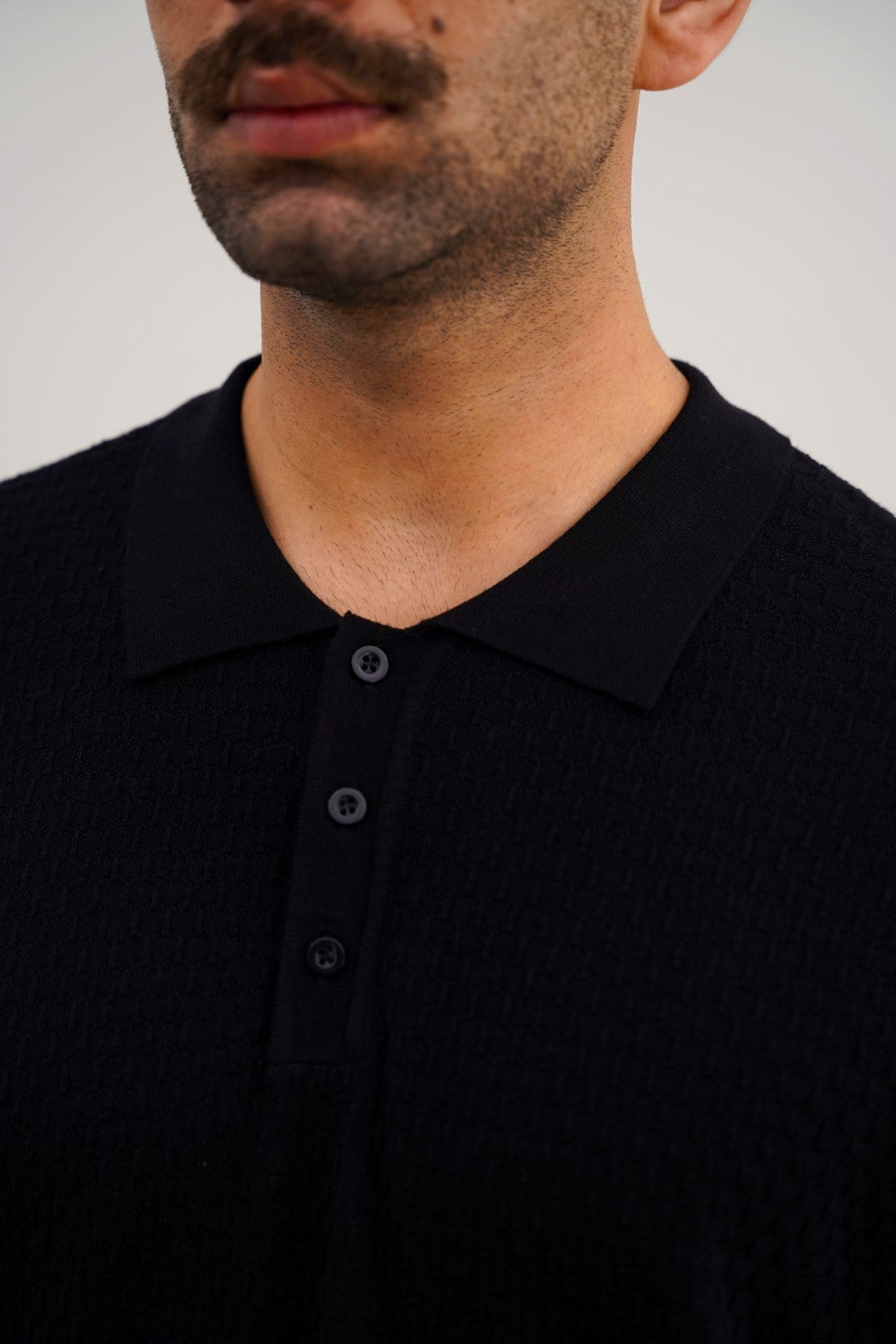 Black Soft Textured Regular Fit Polo Shirt