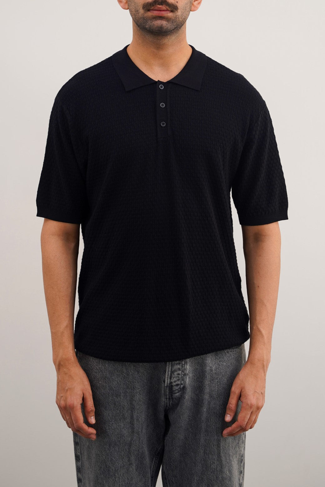 Black Soft Textured Regular Fit Polo Shirt