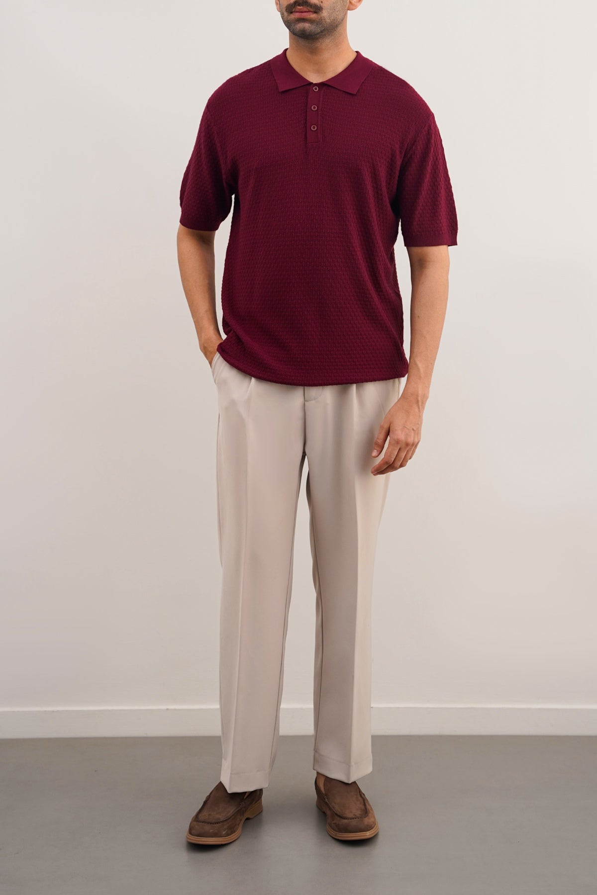 Burgundy Soft Textured Regular Fit Polo Shirt
