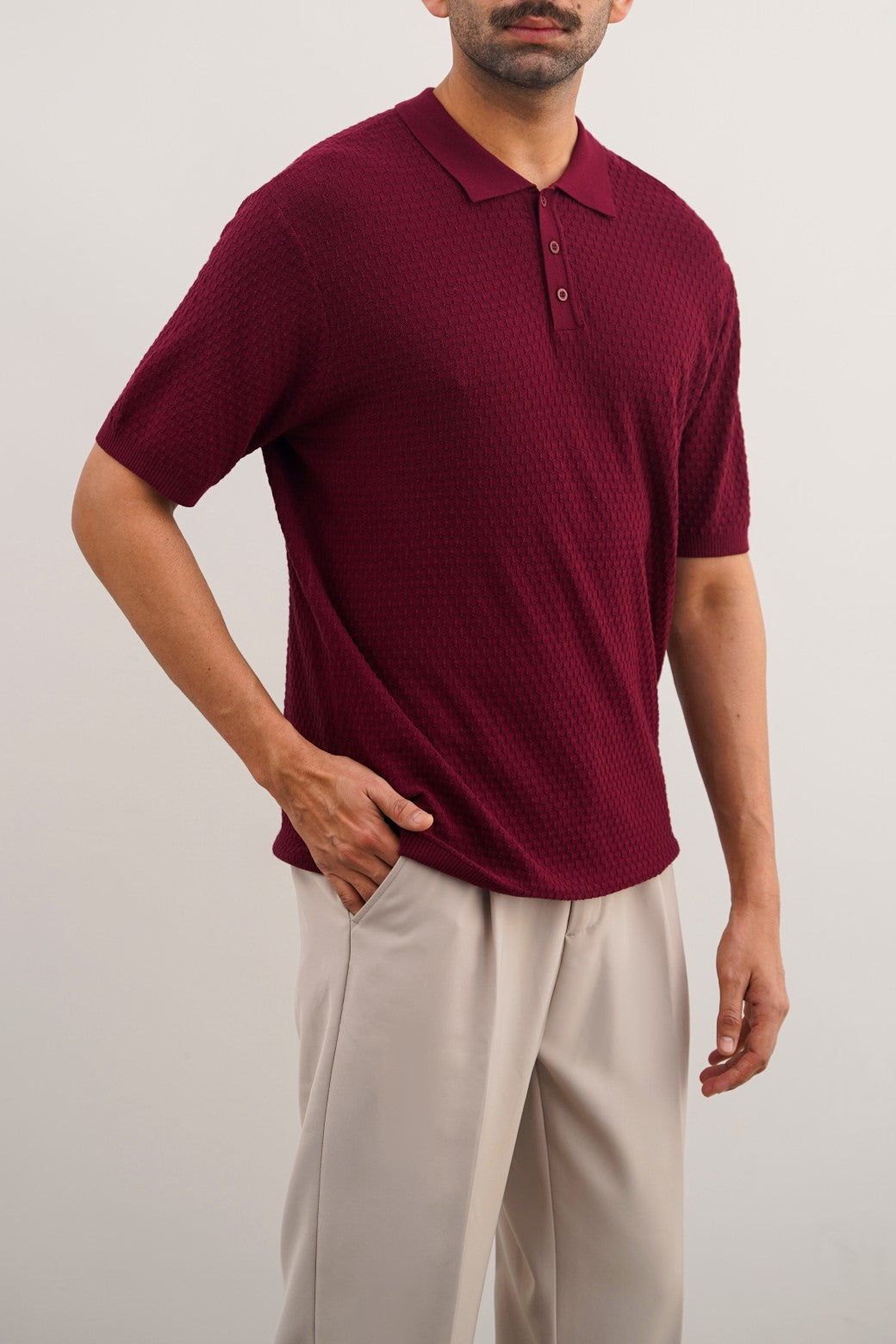 Burgundy Soft Textured Regular Fit Polo Shirt