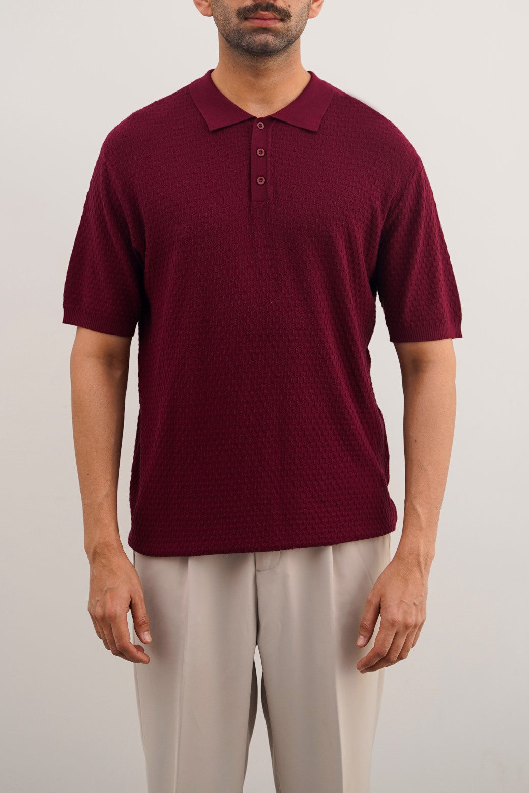 Burgundy Soft Textured Regular Fit Polo Shirt