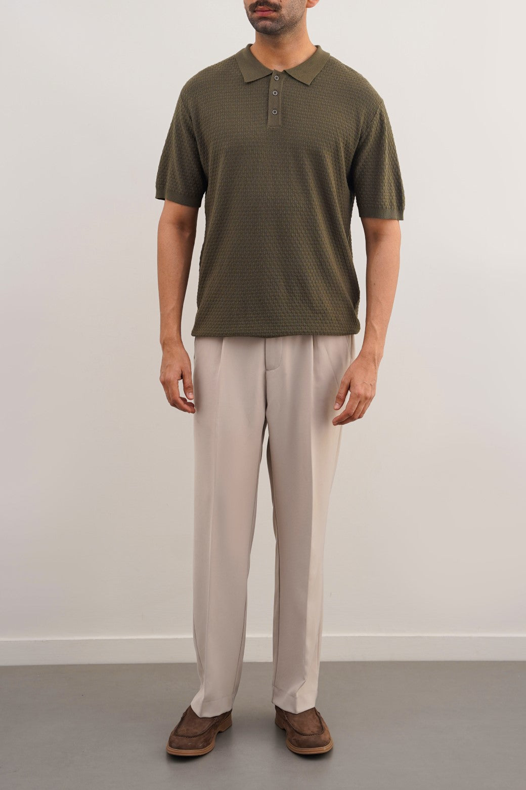 Dark Green Soft Textured Regular Fit Polo Shirt