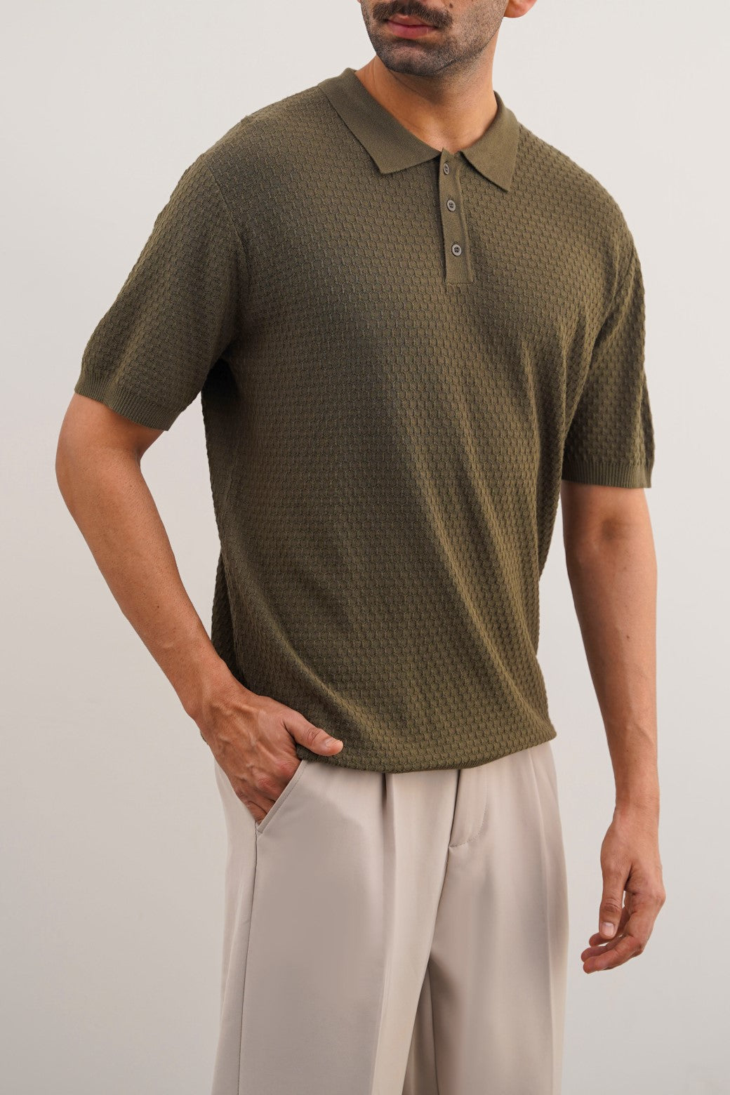 Dark Green Soft Textured Regular Fit Polo Shirt