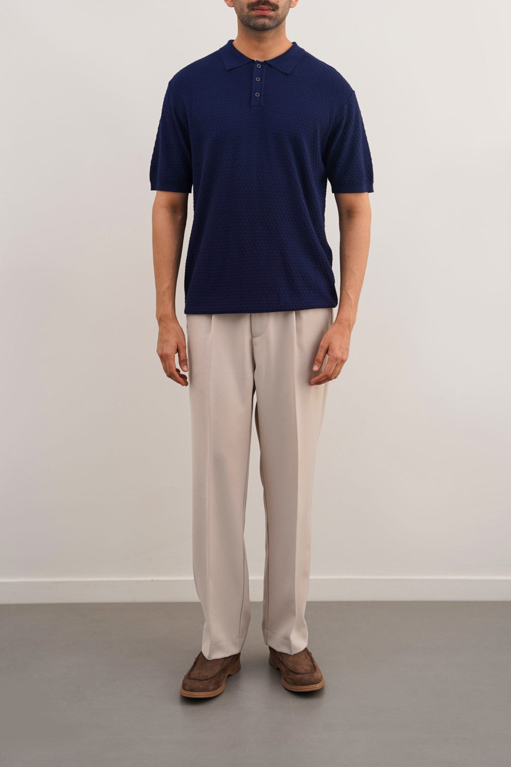 Navy Soft Textured Regular Fit Polo Shirt